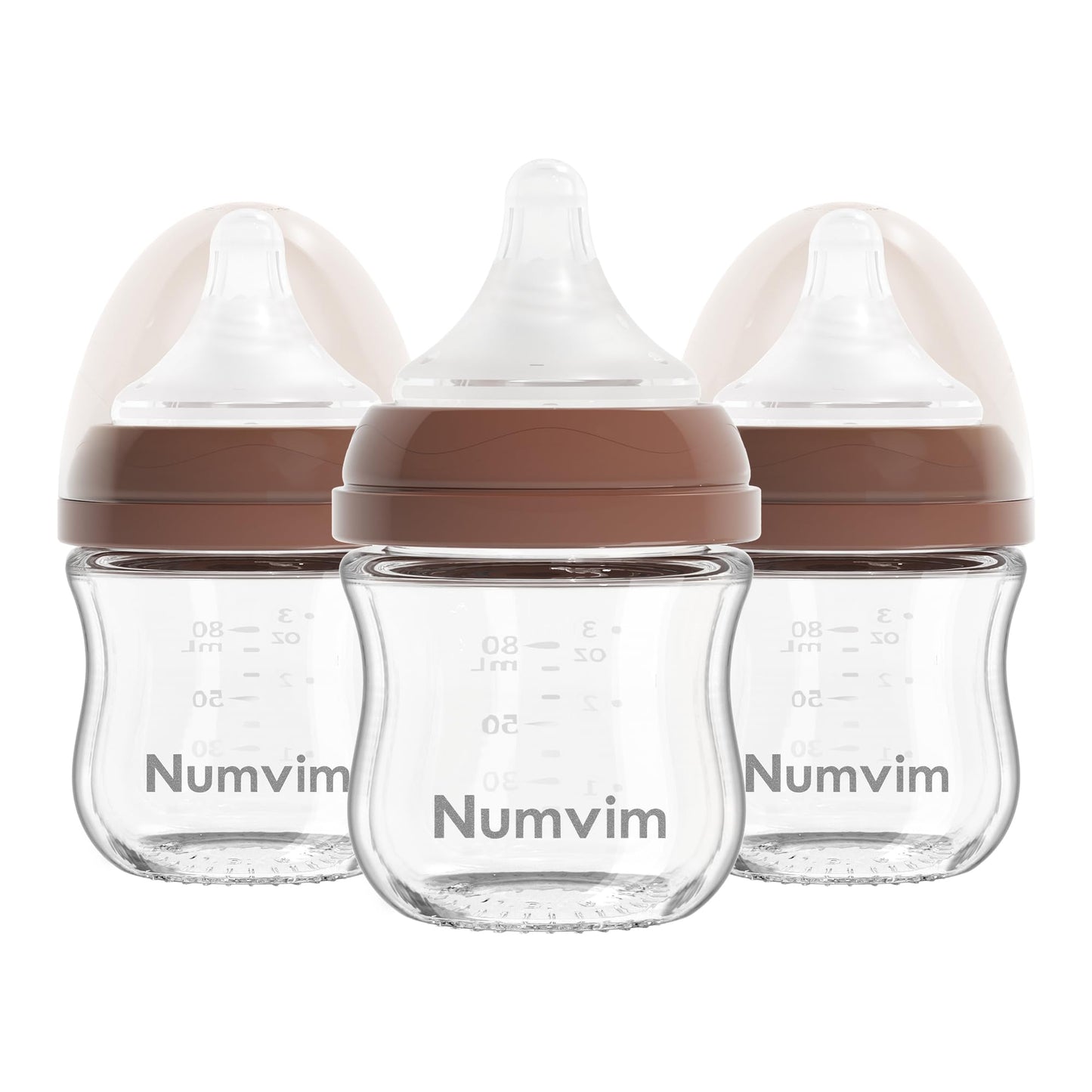 Numvim - Biberones de vidrio natural para bebés de flujo suave y extra lento, biberón de lactancia para recién nacidos con tetina anticólico para bebés de 0 meses, color marrón (3 onzas), 1 unidad