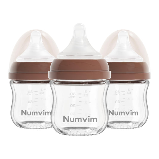 Biberones de Vidrio Numvim Marrón de Flujo Suave y Extra Lento para Bebés Recién Nacidos