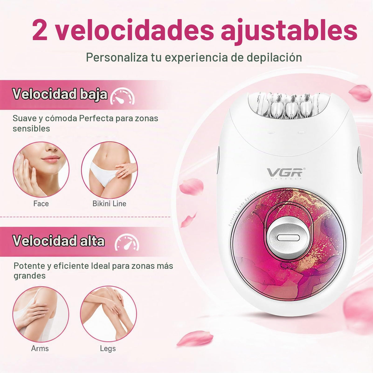 VGR706 Depiladora profesional para mujeres, dispositivo portátil inalámbrico de depilación mejorado, funcionamiento suave, diseño silencioso, sistema de 18 pinzas, depiladora recargable de cuerpo (rojo)