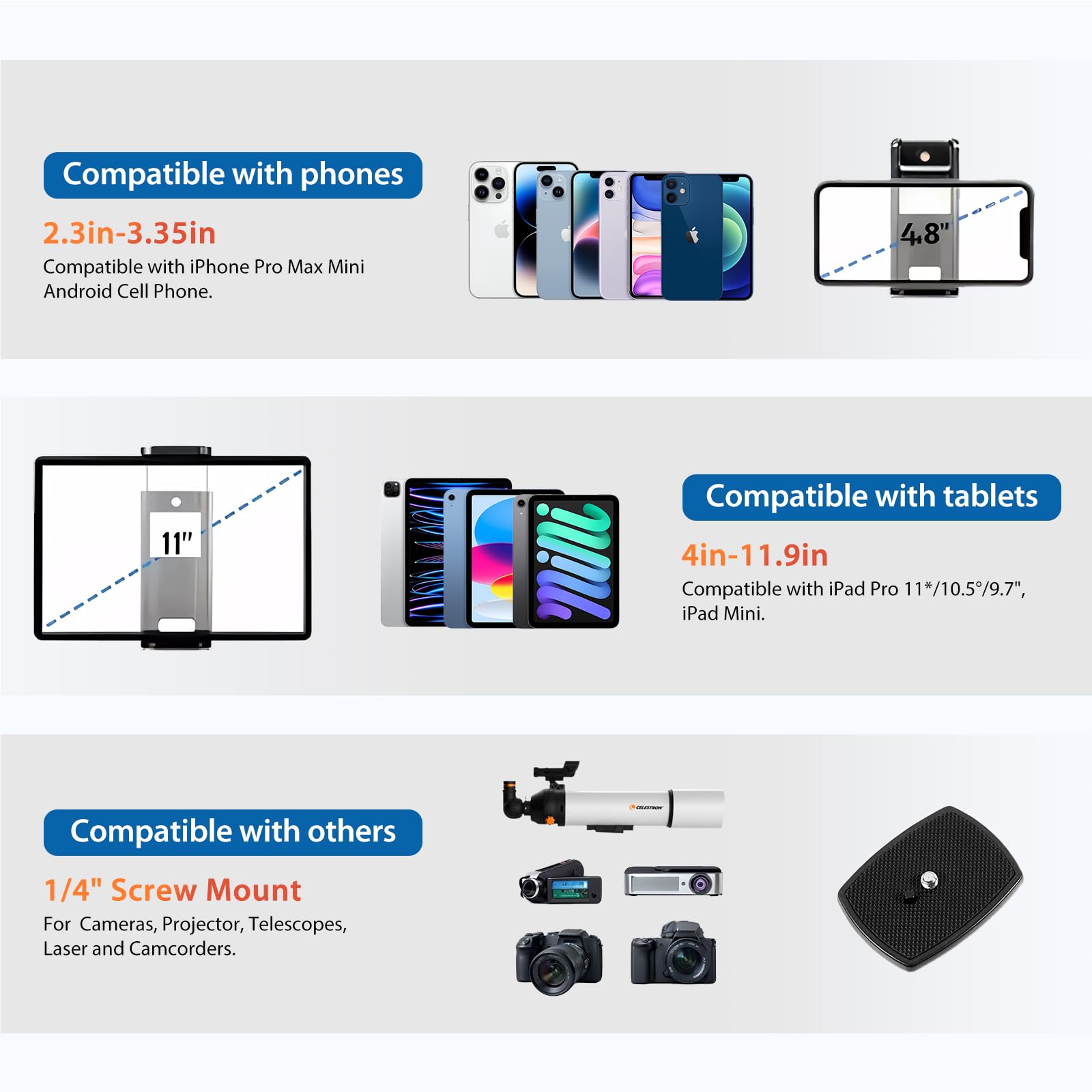 Trípode de Cámara ZIKZOK Negro Resistente con Control Remoto inalámbrico para Teléfono Celular y Dispositivos DSLR/SLR/DV/GoPro