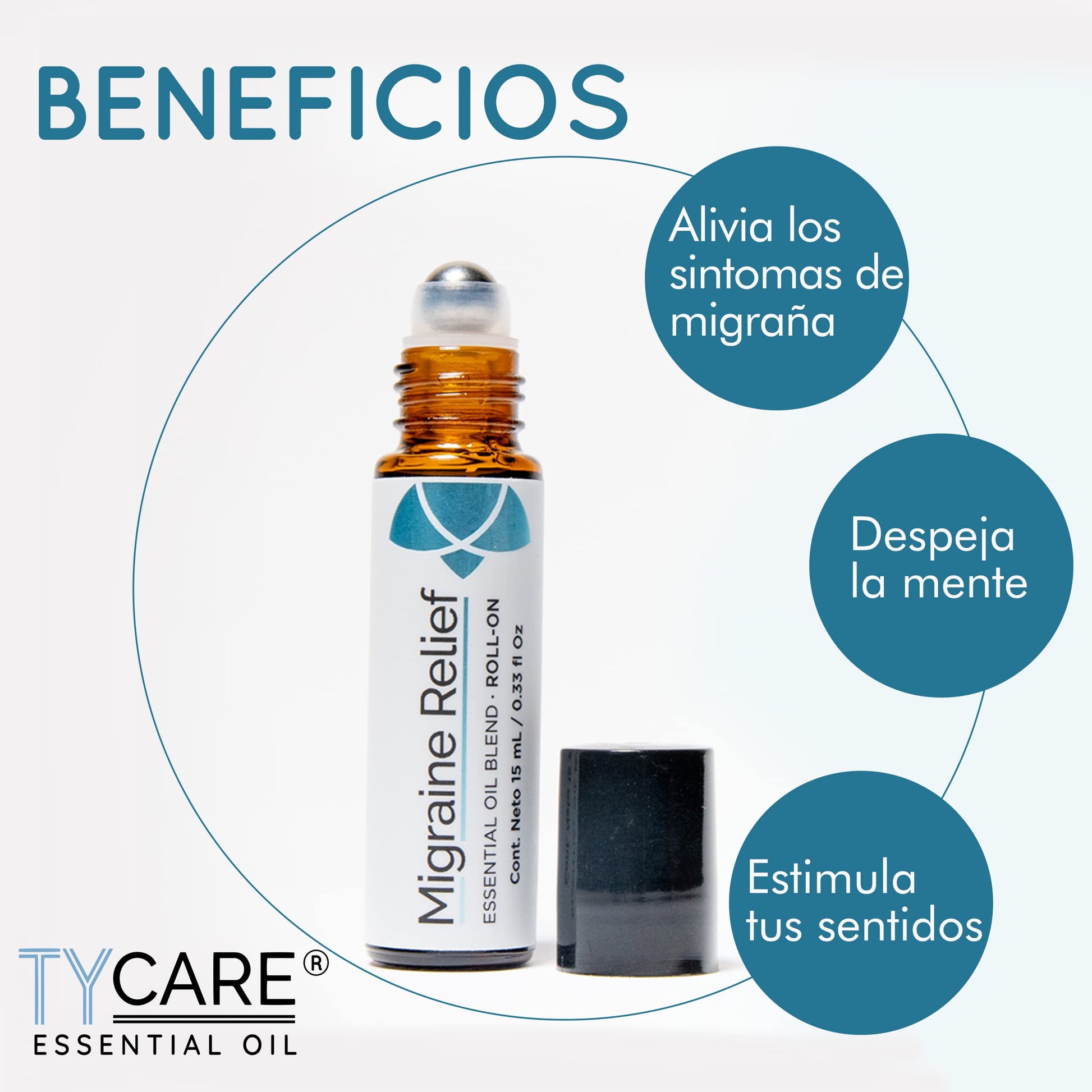 Aceite Esencial Migraine Relief 10 ML Roll On con Aceites 100% Puro Premium Quality para Dolores de Cabeza y Migraña