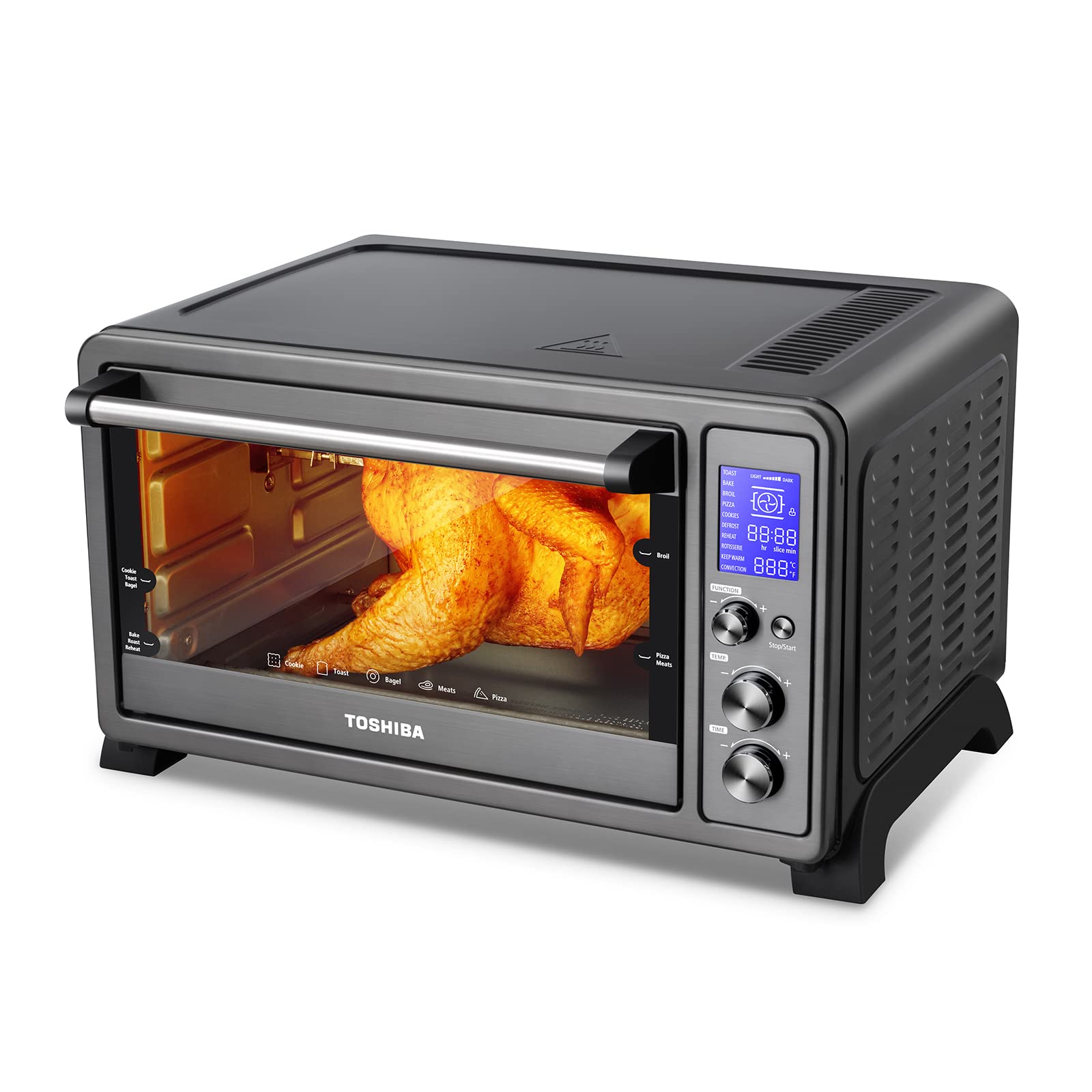 Toshiba AC25CEW-BS Horno de convección digital, 6 rebanadas de pan/pizza de 30.5 cm, acero inoxidable negro, digital, Acero inoxidable negro, 6-Slice Bread/12-Inch Pizza, 1