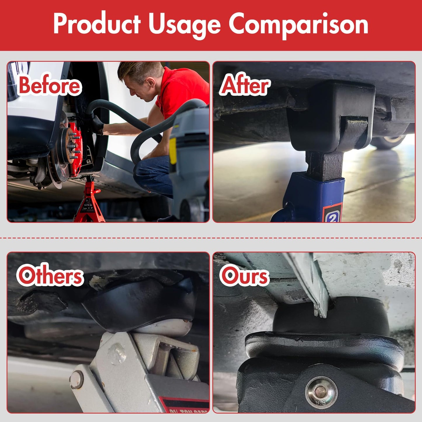 Toolly Paquete de 4 adaptadores universales de goma para gato, 2 a 4 toneladas de marco ranurado de piso con ranura en V y estilo redondo para soportes de gato de coche de alta elevación
