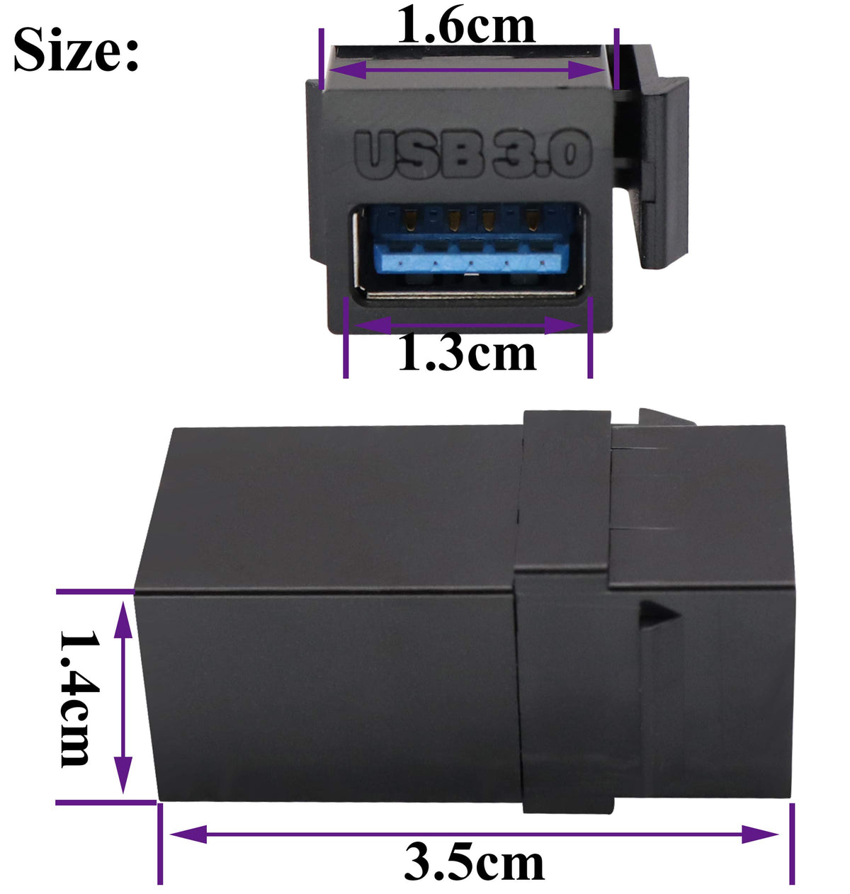 Adaptador USB Keystone AAOTOKK Negro USB 3.0 Hembra a Hembra 2 Unidades