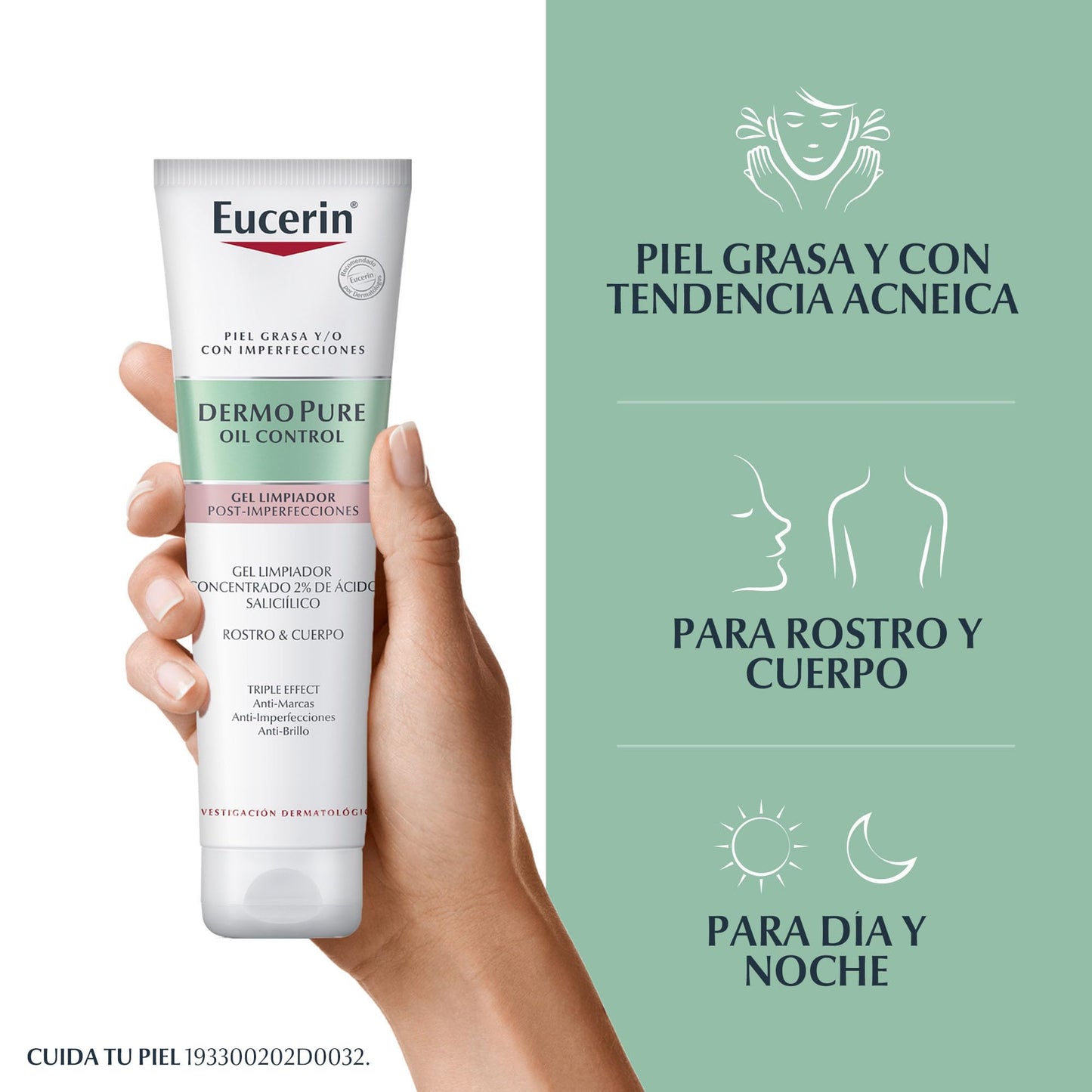 Eucerin DermoPure Gel limpiador facial concentrado (150 ml) con ácido salicílico para imperfecciones y manchas post-acné