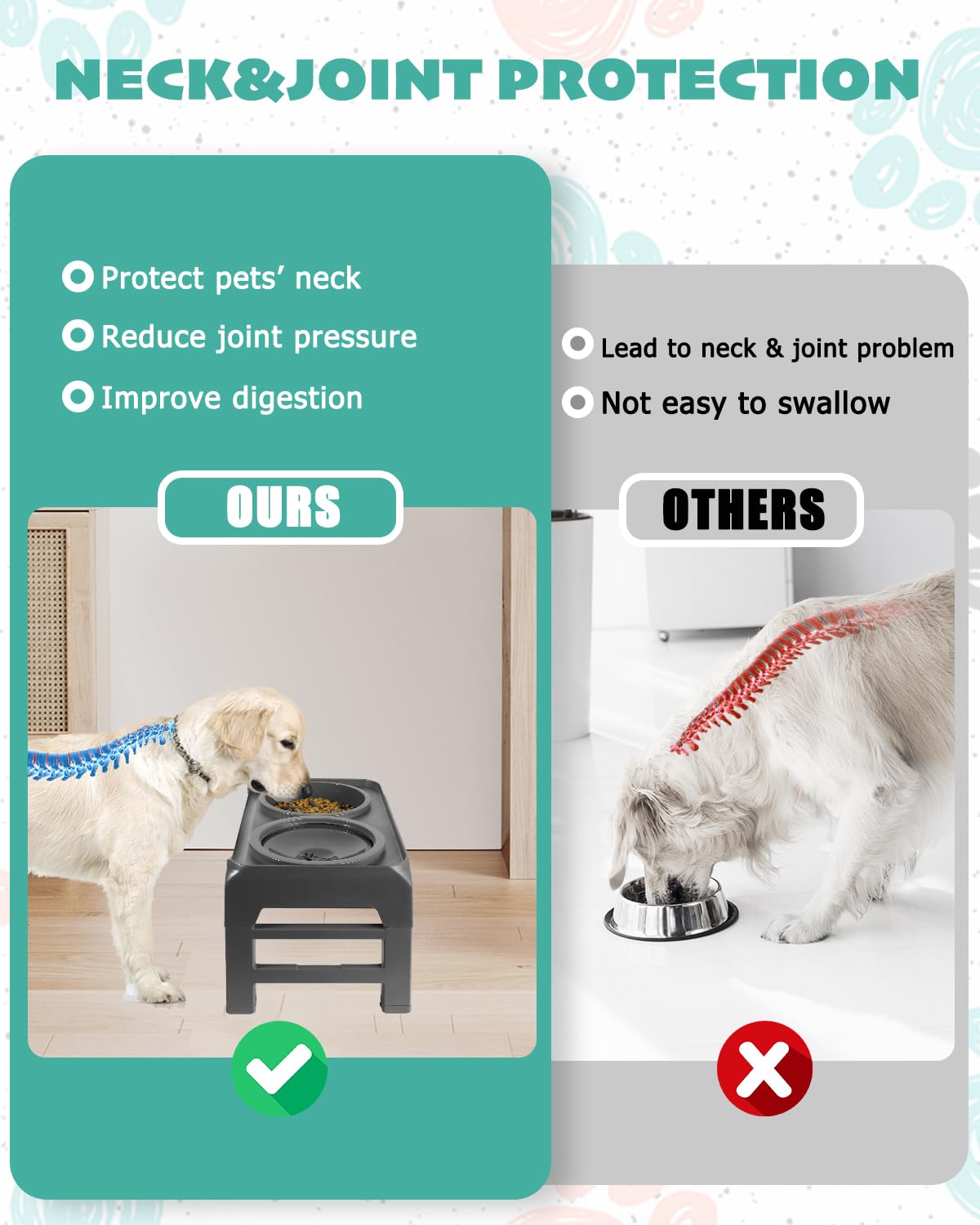 Cuencos elevados para perros, soporte elevado para cuencos para perros con alimentador lento y tazón de agua sin derrames, 4 alturas ajustables para perros grandes, medianos y pequeños (gris)