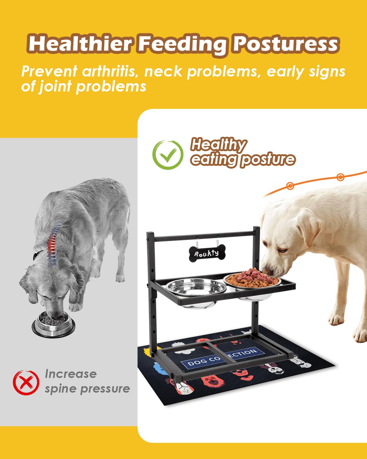 Cuencos elevados para perros con alimentador lento, soporte de tazón elevado de altura ajustable con 2 cuencos de acero inoxidable de 1200 ml, a prueba de derrames, cuencos para perros pequeños, medianos y grandes