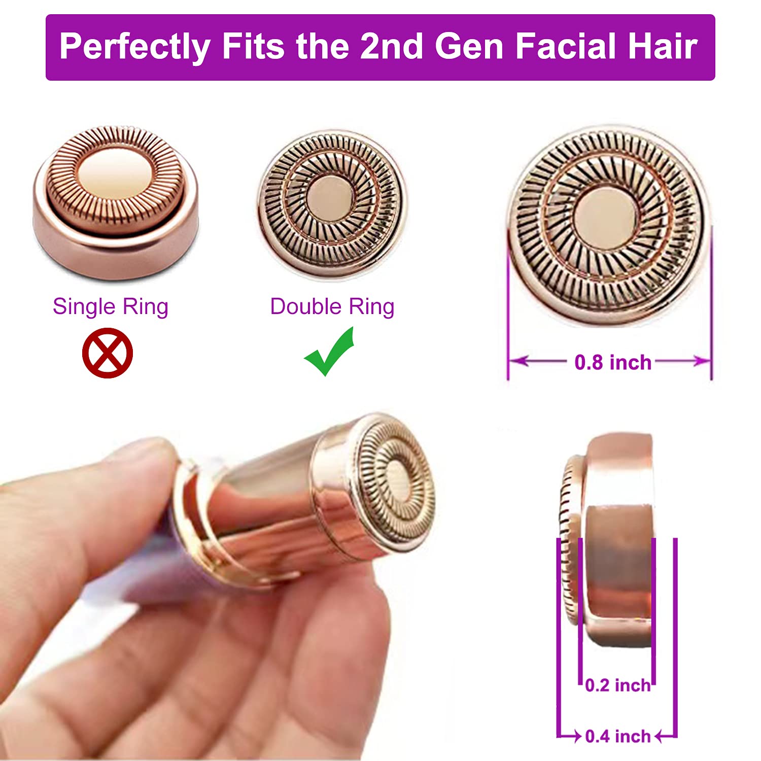 Cabezales de repuesto para depilación facial impecables, cabezales de repuesto para mujeres, compatibles con el removedor de vello facial impecable, cabezales de repuesto de doble halo Gen 2