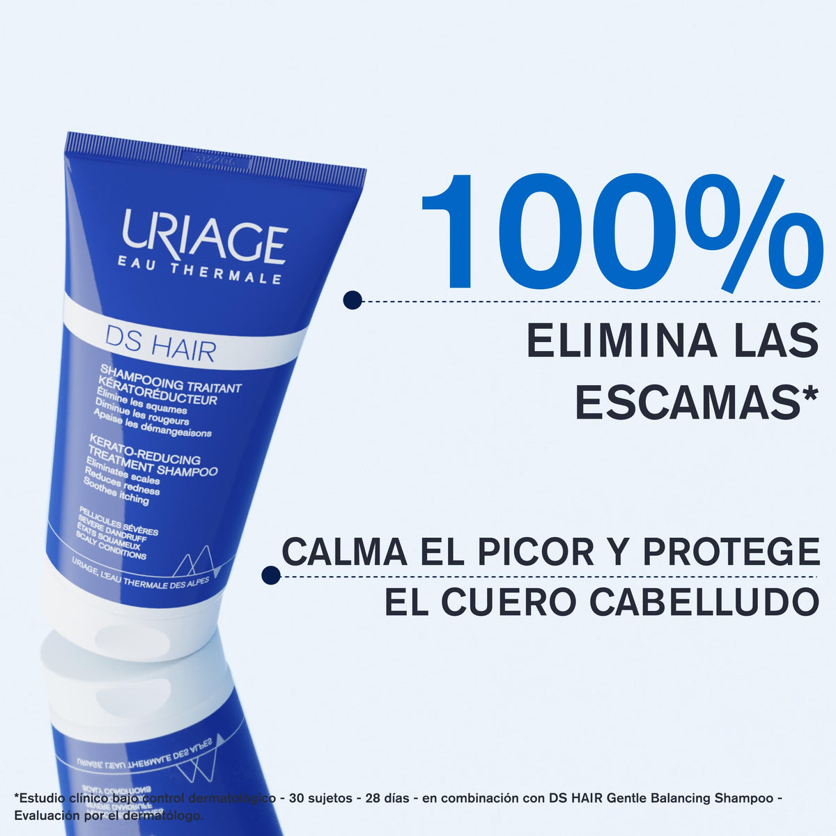 Uriage DS Hair Shampoo para la Caspa Severa con Ácido Láctico al 1.8% 150ml - Elimina las escamas, purifica, calma el picor y protege el cuero cabelludo. Deja el cabello brillante y de aspecto saludable - Espuma calmante, aroma fresco y floral - Sin jabón