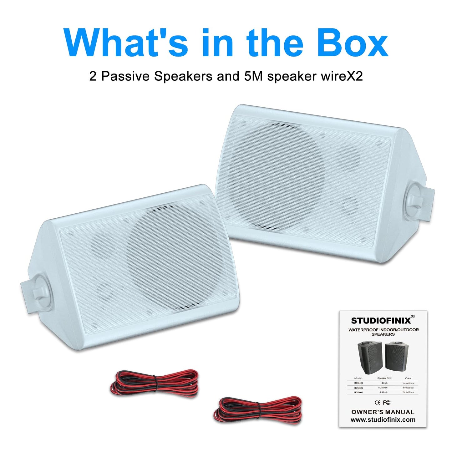 STUDIOFINIX Altavoces de Pared de 6,5 Pulgadas, Sistema de Altavoces pasivos para Exteriores de 400W/par, Material ABS Resistente para el Patio, el Garaje y la Piscina (Blanco)