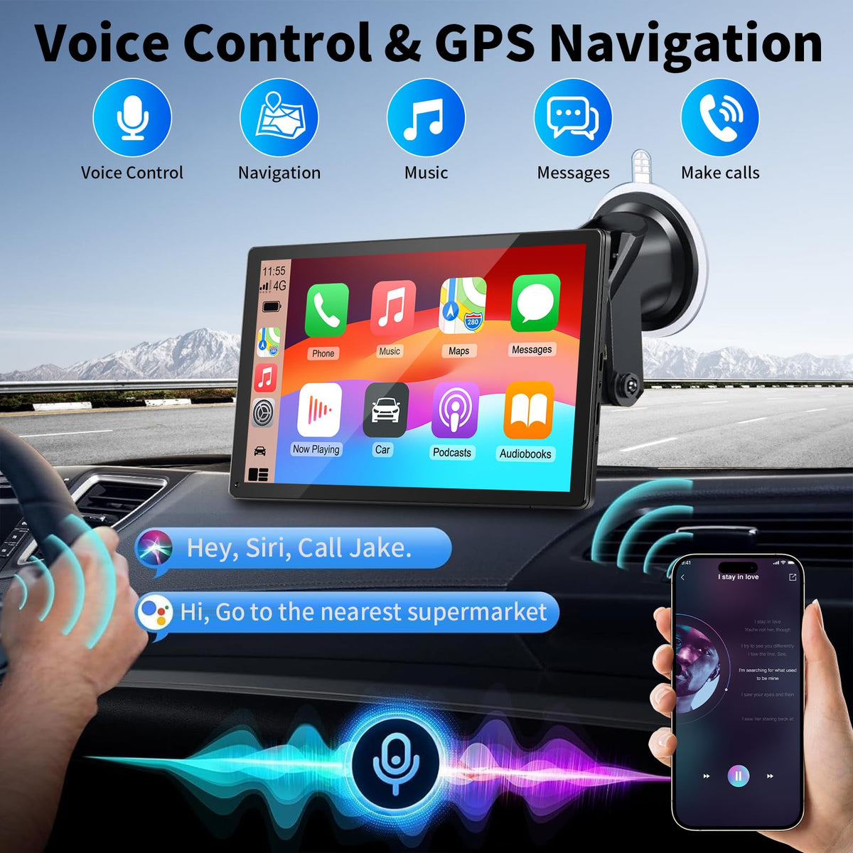Visualización CarPlay Plateado para Coche