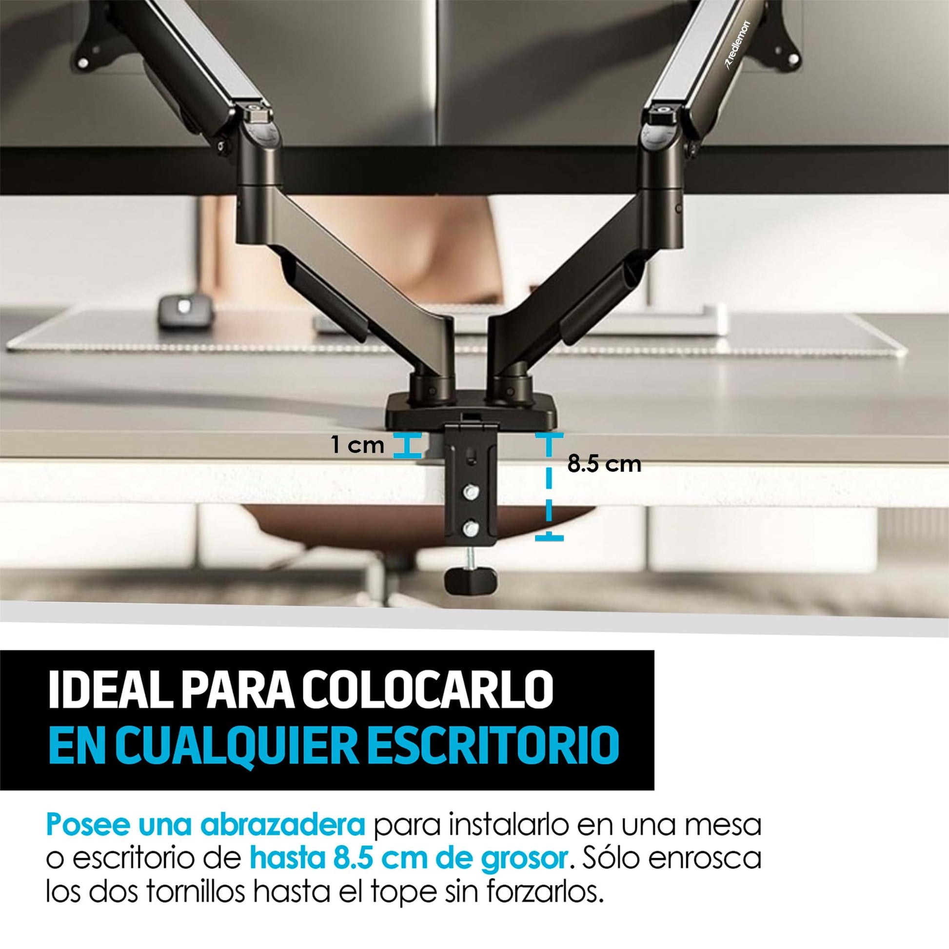 Soporte Hidráulico Redlemon para 2 Monitores hasta 27 Pulgadas, Ajuste Libre en Escritorio