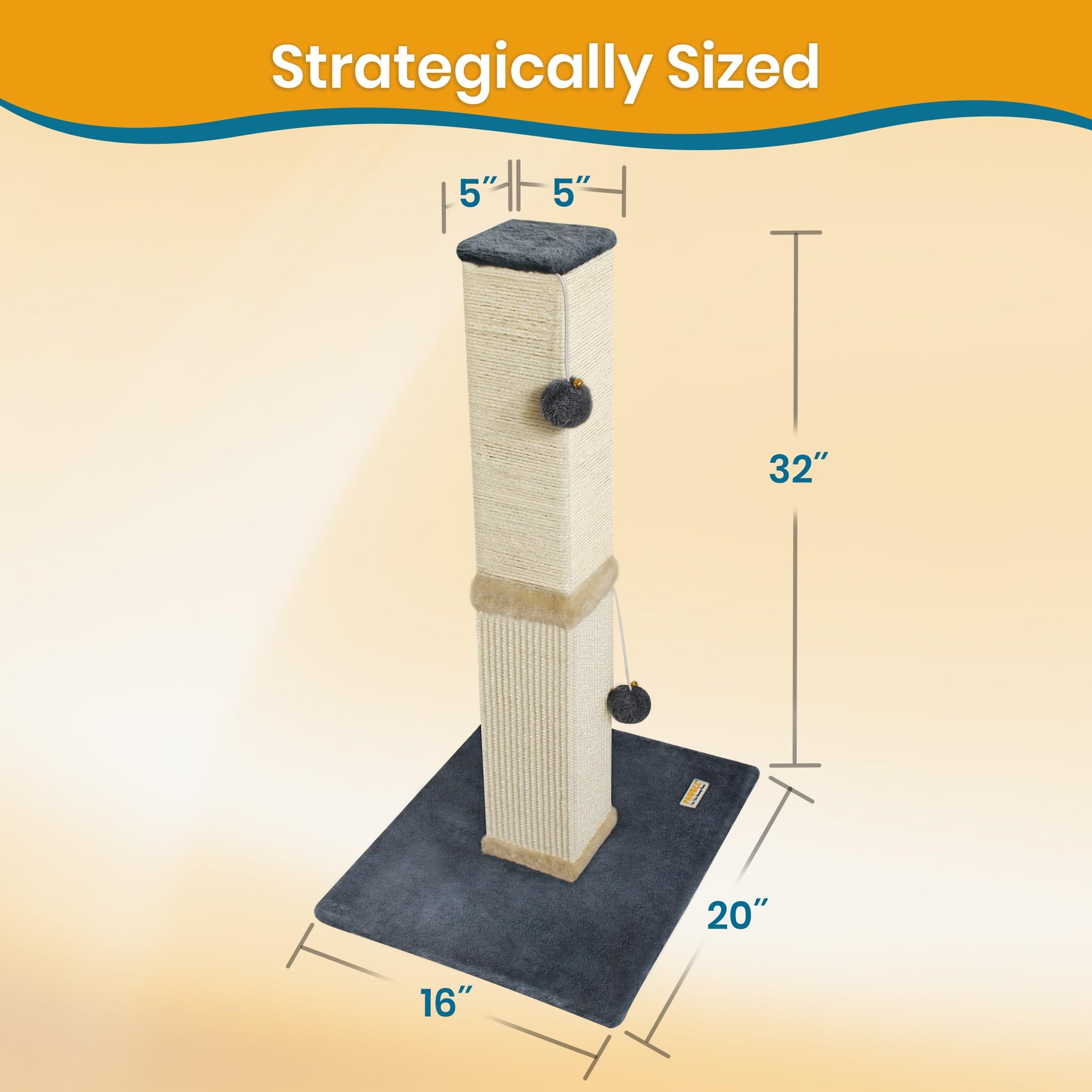 Torre Rascador para Gatos PAWBEE Beige de 32 Pulgadas con Campanas y Bolas de Felpa