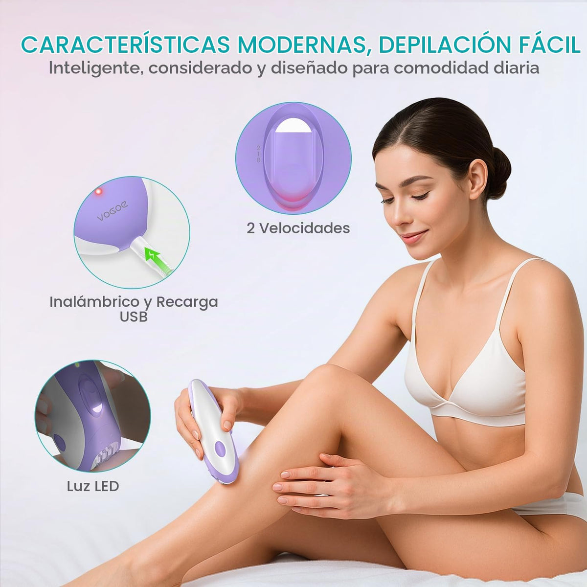 VOGOE Depiladora para Mujeres: Depiladoras Inalámbricas para Mujeres, Afeitadora Eléctrica 4 En 1, 2 Velocidades Y 21 Pinzas para Cara, Piernas, Brazos, Axilas, Bikini, Hr310 Púrpura