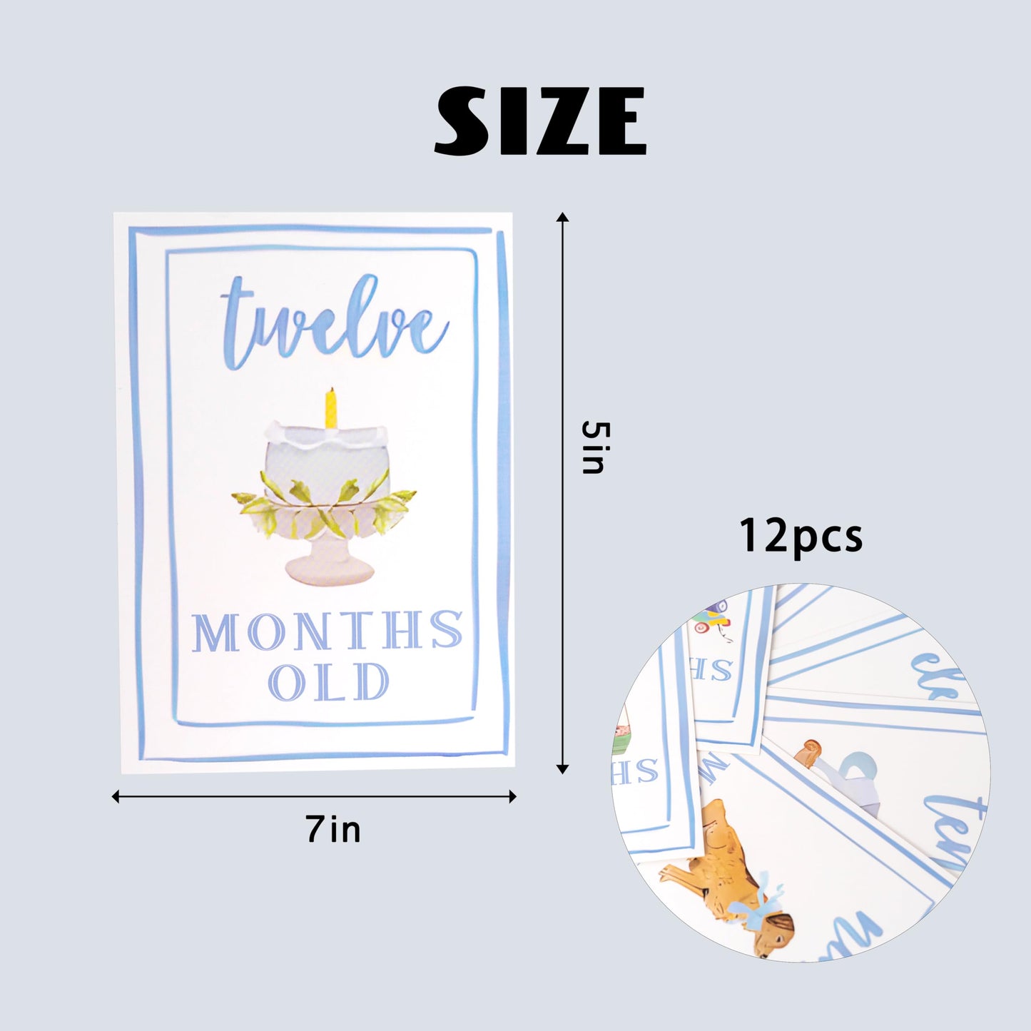 CIEQR - Juego de tarjetas de hito mensuales de acuarela, marcadores mensuales para recién nacidos hasta 12 meses, accesorio para fotos, baby shower (azul)