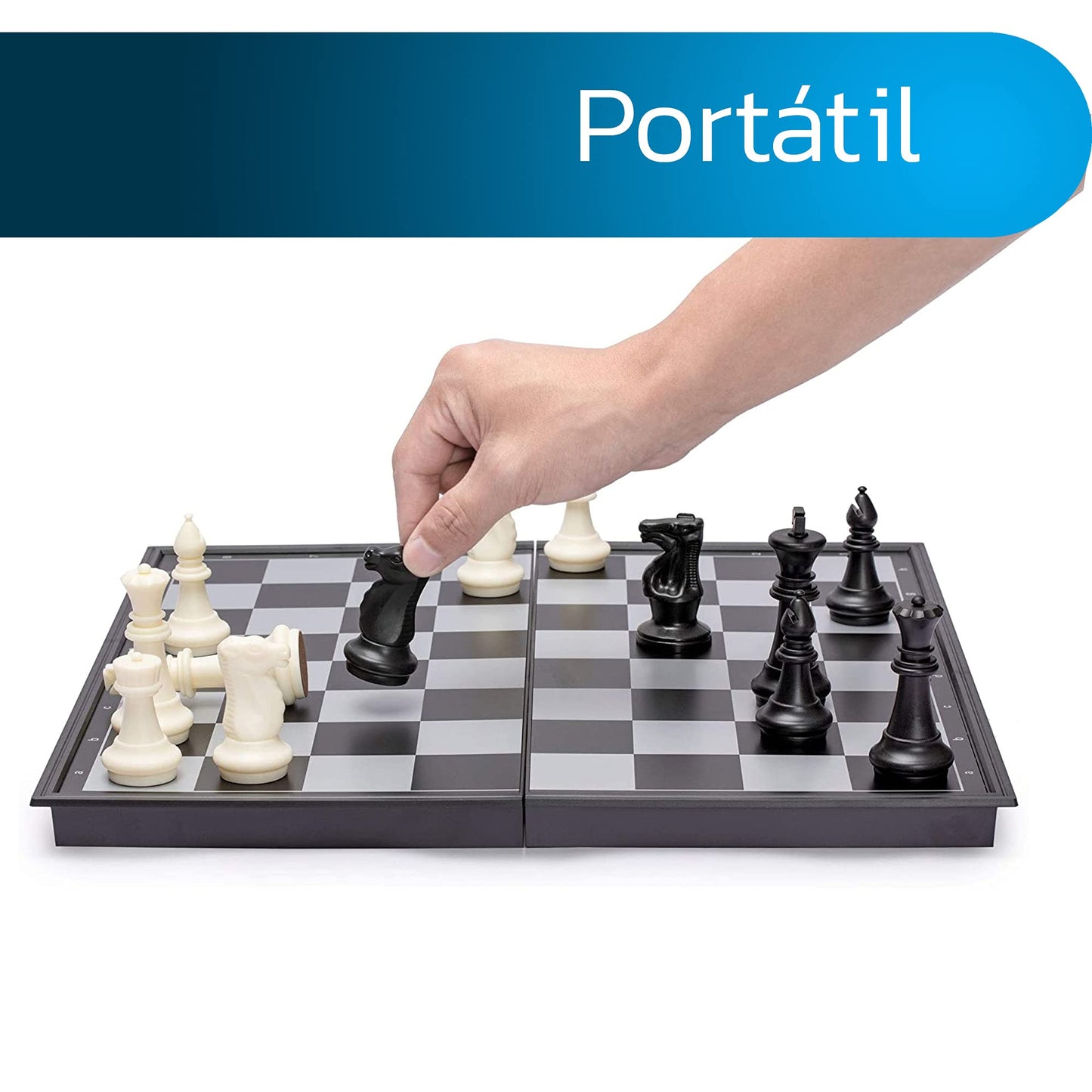 Bluelander Ajedrez Profesional, Magnético, (25cm) Diseño Clásico de Lujo, Tablero Plegable, Portátil 25cm x 25cm Abierto (25cm x 12.5cm Cerrado), Juego de Mesa Portátil y Educativo (Blanco y Negro)