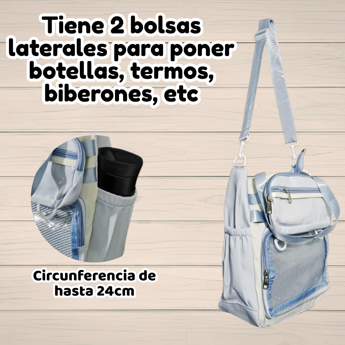 Mochila Pañalera Moderna Multifuncional de Nylon con Ventanas Transparentes, Bolsa Organizadora Urbana Ligera y Compacta para Bebé, Bolsas laterales, Bolsita y Asa Removibles (Negro)
