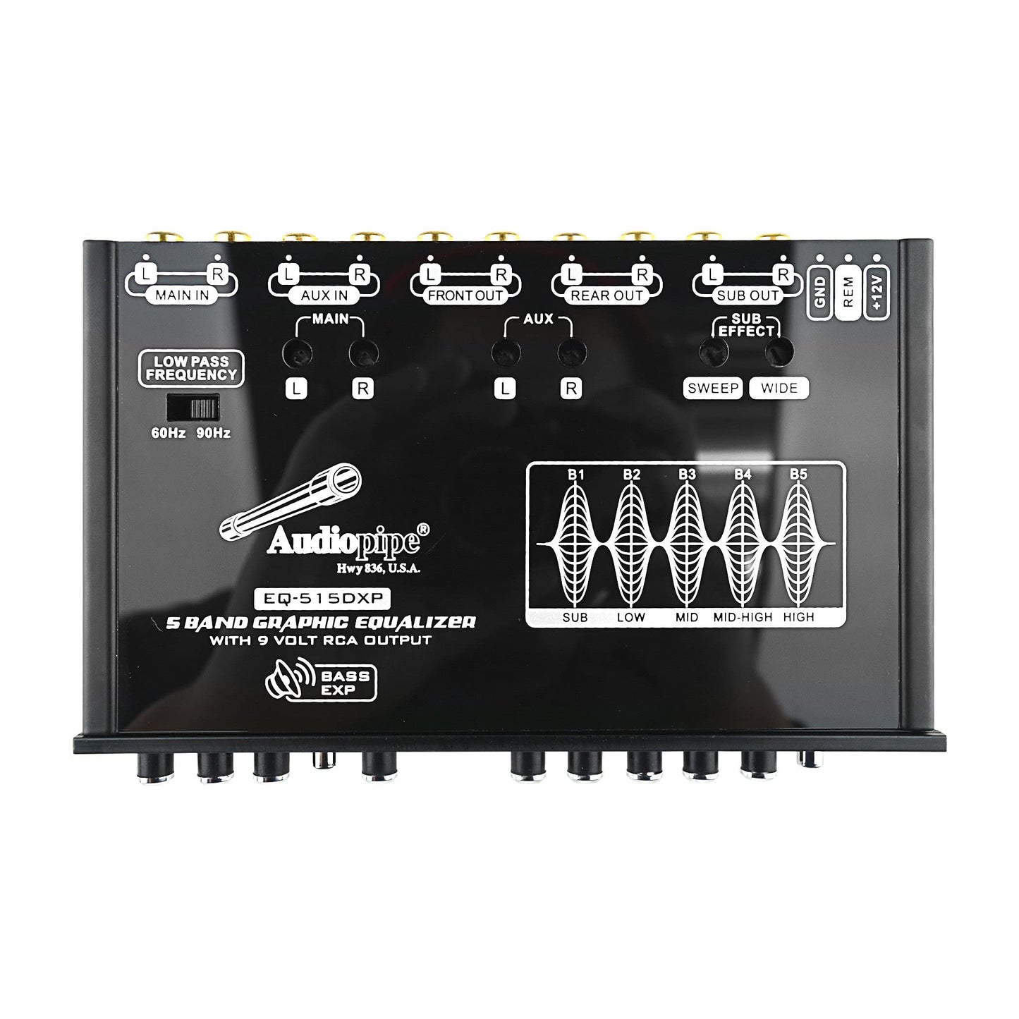 Audiopipe Ecualizador gráfico de 5 bandas con salida RCA de 9 voltios (EQ-515DXP)