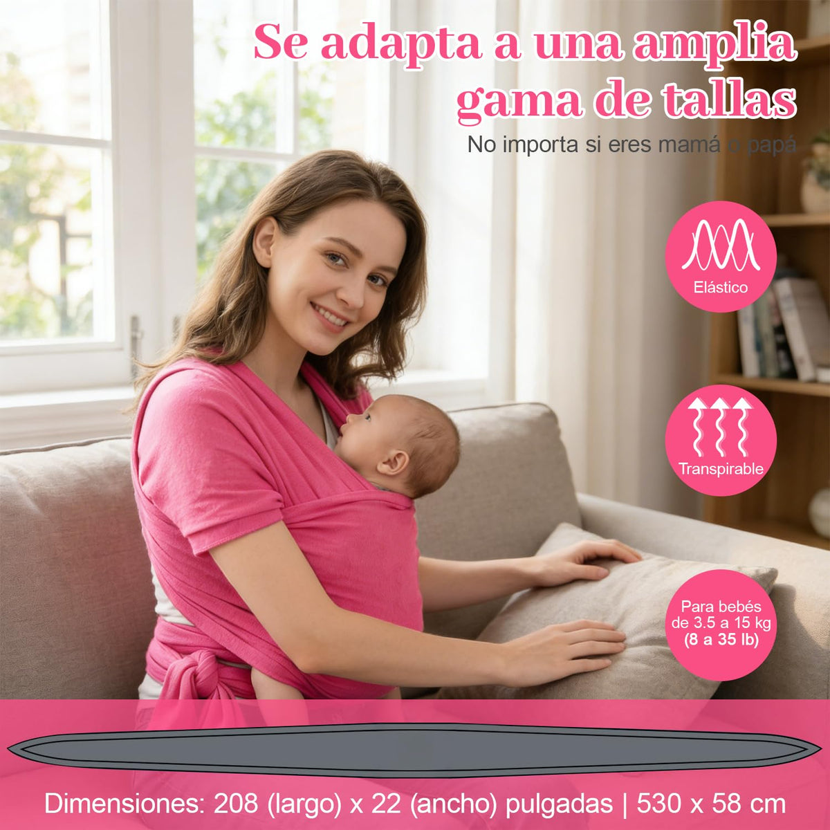 Niños Portador, 1 Pieza ajustable Niños Portador, Fular Elástico para Bebé y Recién Nacido Ergonómico, Hasta 10Kg (Rojo rosa)