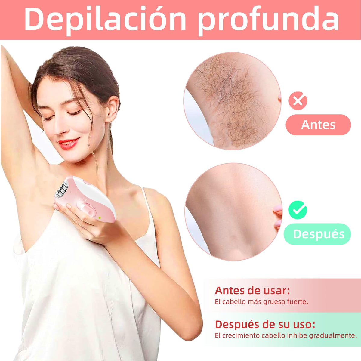 Maquina Depiladora Mujer, Rasuradora mujer eléctrica impermeable IPX5, Depiladora electrica portátil, Para depilación indolora de axilas, brazos, piernas, labios y todo cuerpo.