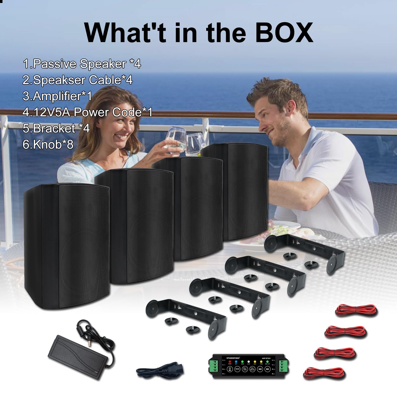 STUDIOFINIX Altavoces de 5.25 Pulgadas, 600 vatios para Interiores y Exteriores, con cúpula estéreo Superior,Compatible con Bluetooth (4 Altavoces)