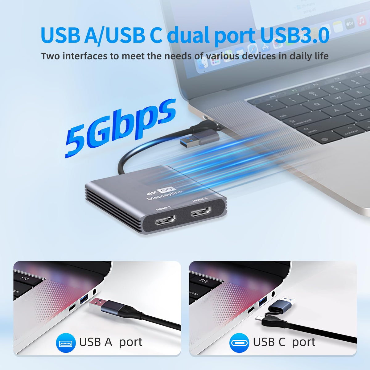 Adaptador de Monitor Dual USB C Bytecc HDMI Compatible con MacBook M1/M2/M3, Windows, Android