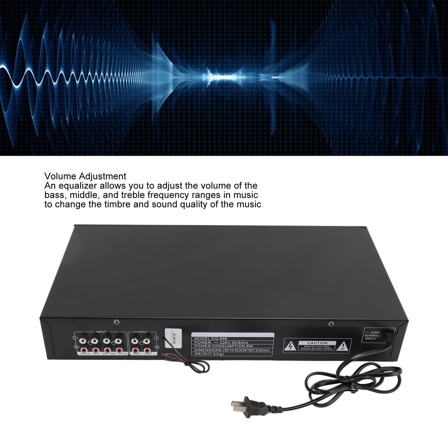 Ecualizador de Audio Estéreo con Bluetooth y USB para Automóvil 20 Bandas Ajustable