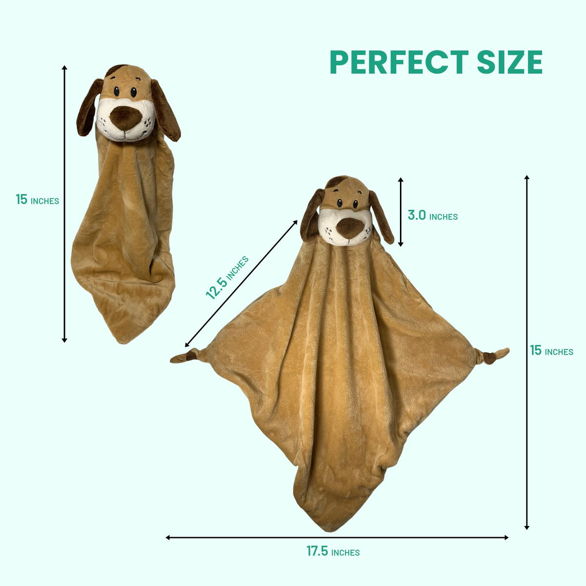 Pepe n Tito - Manta de seguridad para bebé, 45 cm de alto, suave forro polar, manta para bebé para niños y niñas, manta calmante con peluche de animal, Perro marrón, 17