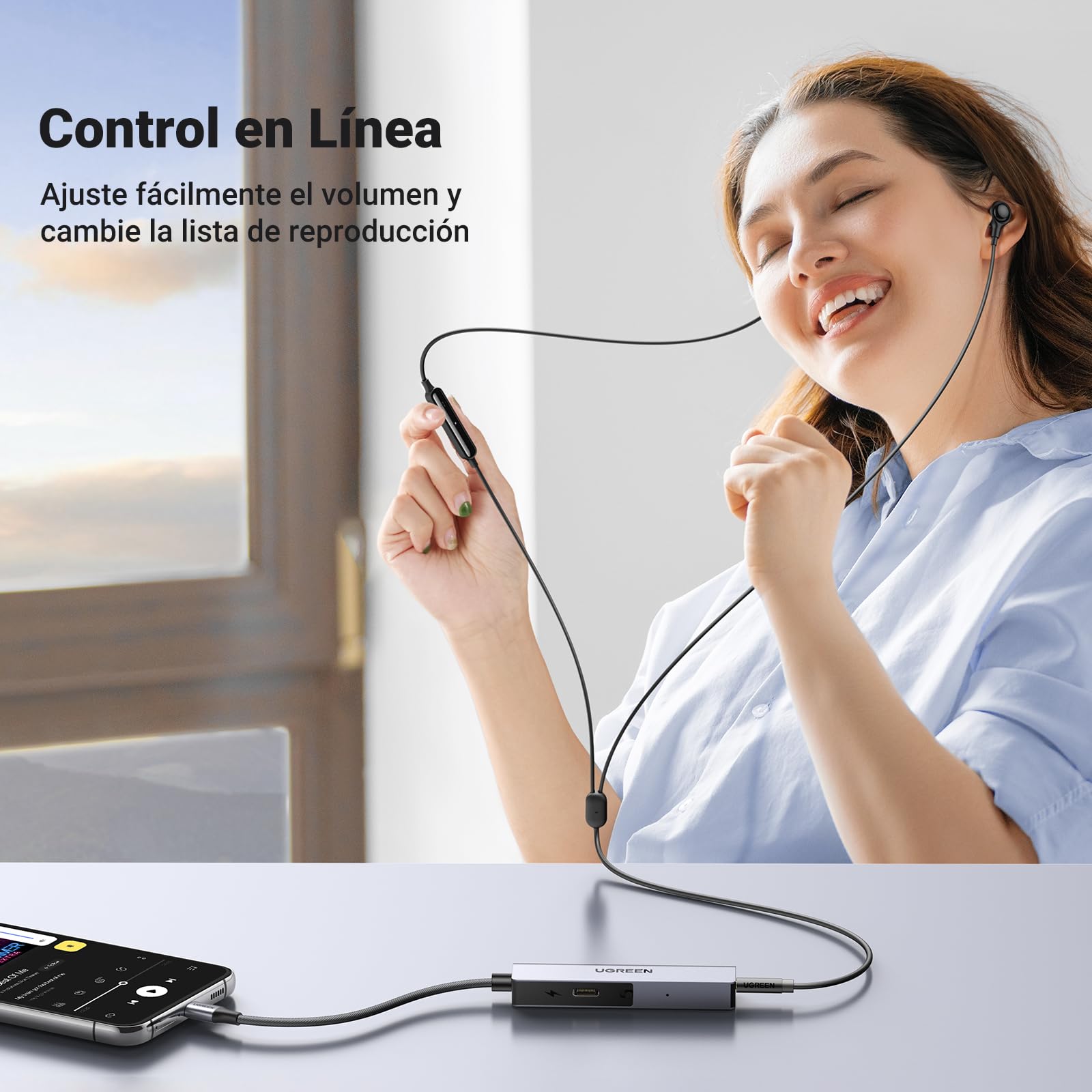 Adaptador USB C UGREEN Negro Hi-Res Carga Rápida 60W para Auriculares