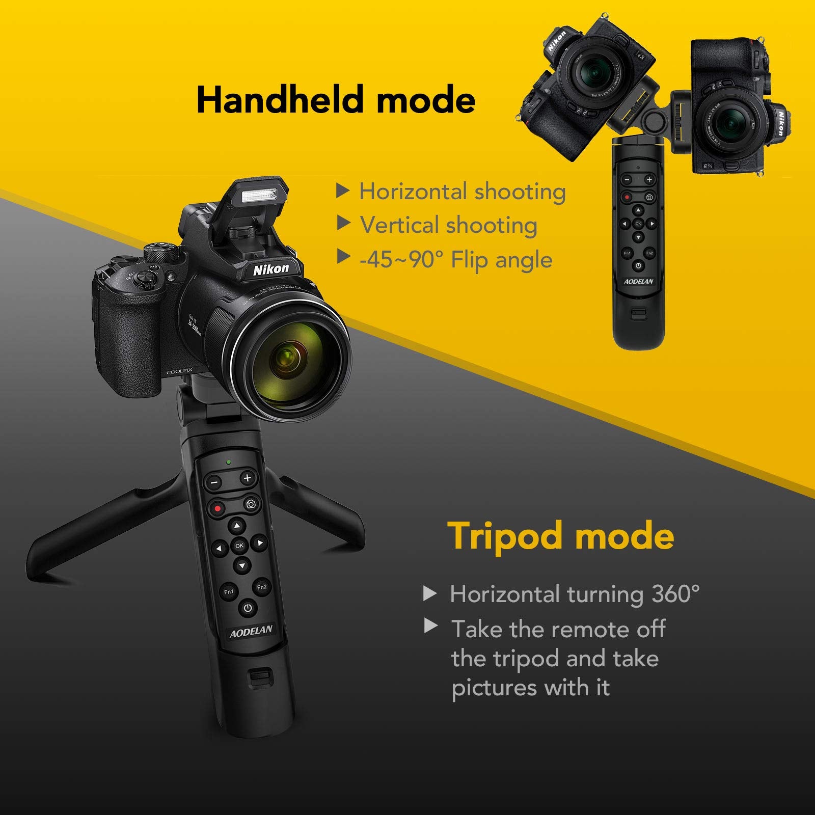 AODELAN - Trípode de agarre para cámara, mini agarre de mano, trípodes de viaje con control remoto inalámbrico para Nikon Z fc COOLPIX P1000 P950 B600 A1000 Z50