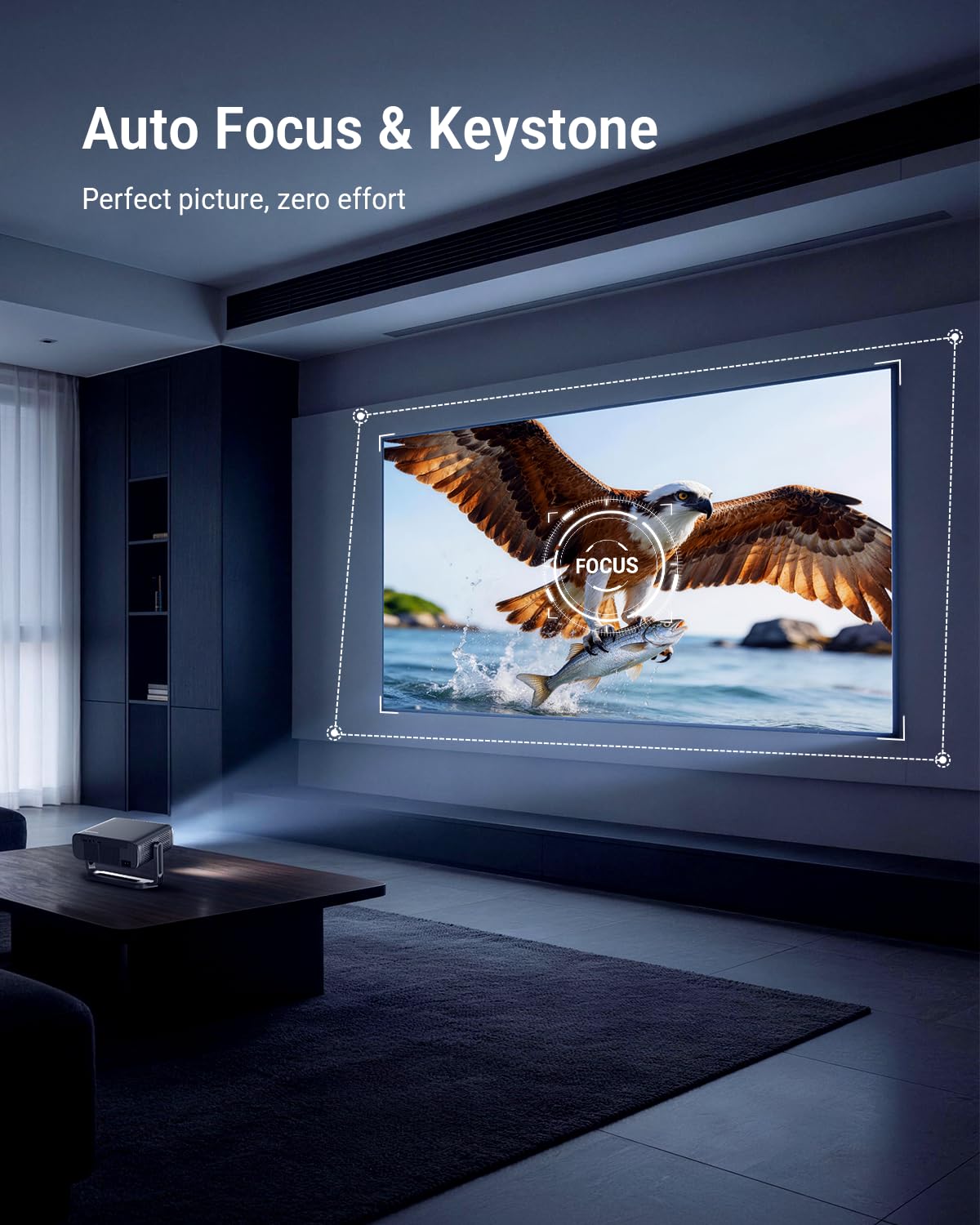 Proyector 4K [incluido con Google TV Stick], WiFi y Bluetooth, 3000 ANSI, Enfoque Automático y Tapa de Lente Automática, Proyector Portátil para Cine Interior y Exterior con Aplicaciones Integradas