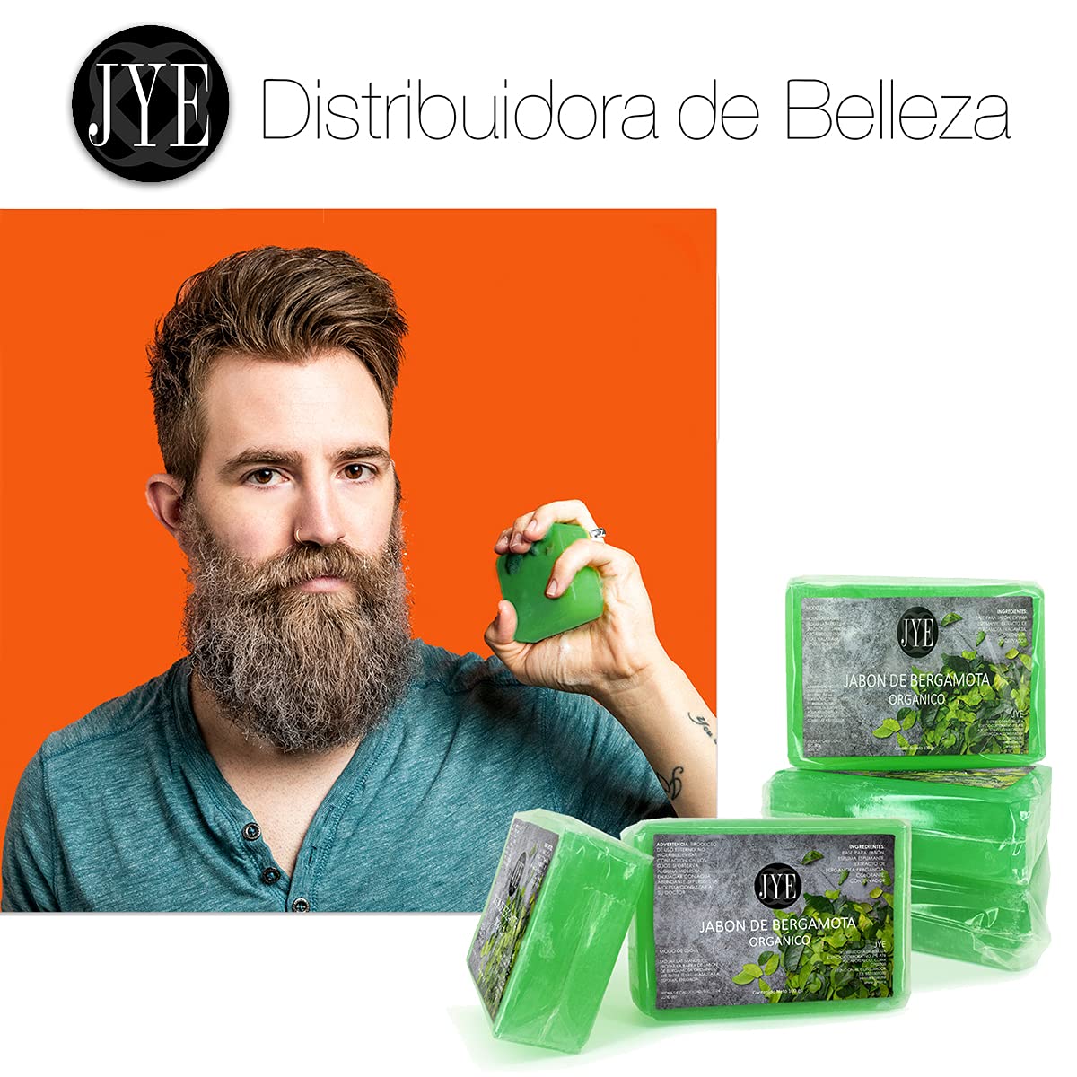 JYE Jabón de Bergamota Orgánico libre de químicos, auxiliar en Crecimiento Barba y Bigote Kit de 3 Piezas, uso diario todo tipo de piel