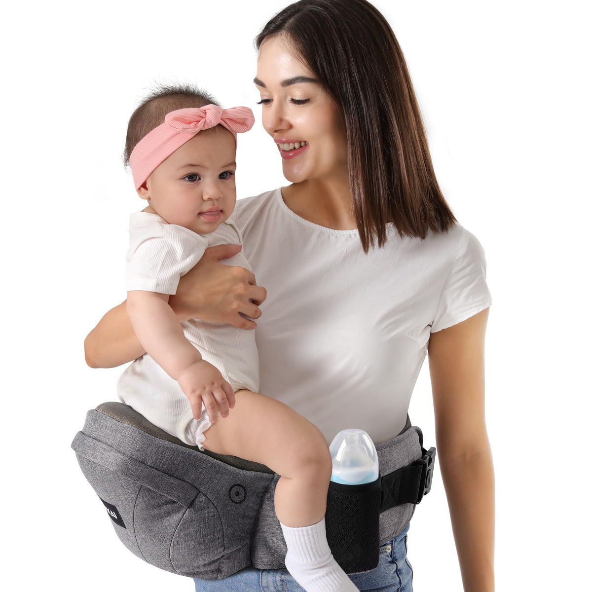 HKAI Portabebés eléctrico con asiento de cadera, cintura ajustable y malla transpirable, soporte ergonómico con superficie antideslizante de asiento de cadera para recién nacidos y niños pequeños,