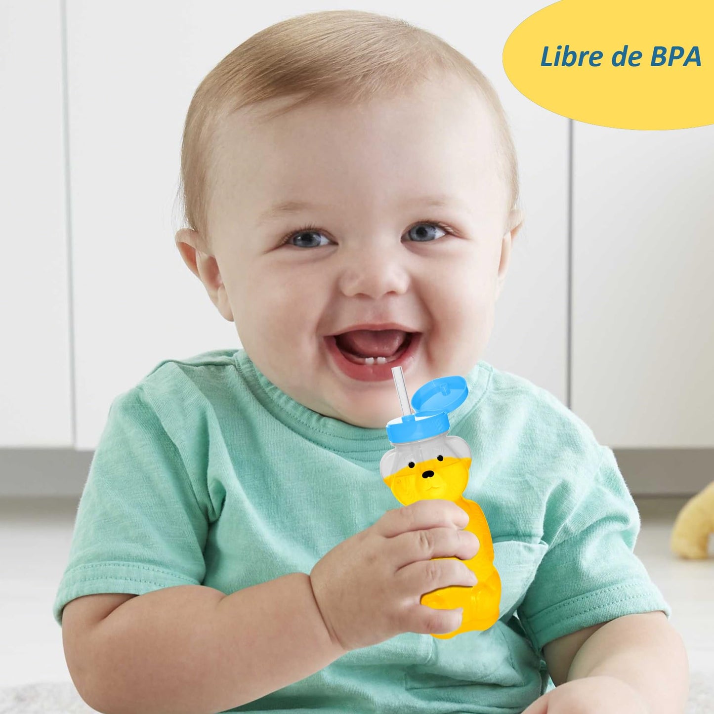 Vaso de Oso con Popote para Bebé - 2 Piezas Vaso Osito Popote Bebé Sin BPA， Material Grado Alimenticio + Taza Entrenamiento Alimenticio Antiderrames (Jugo/Leche/Complementaria)