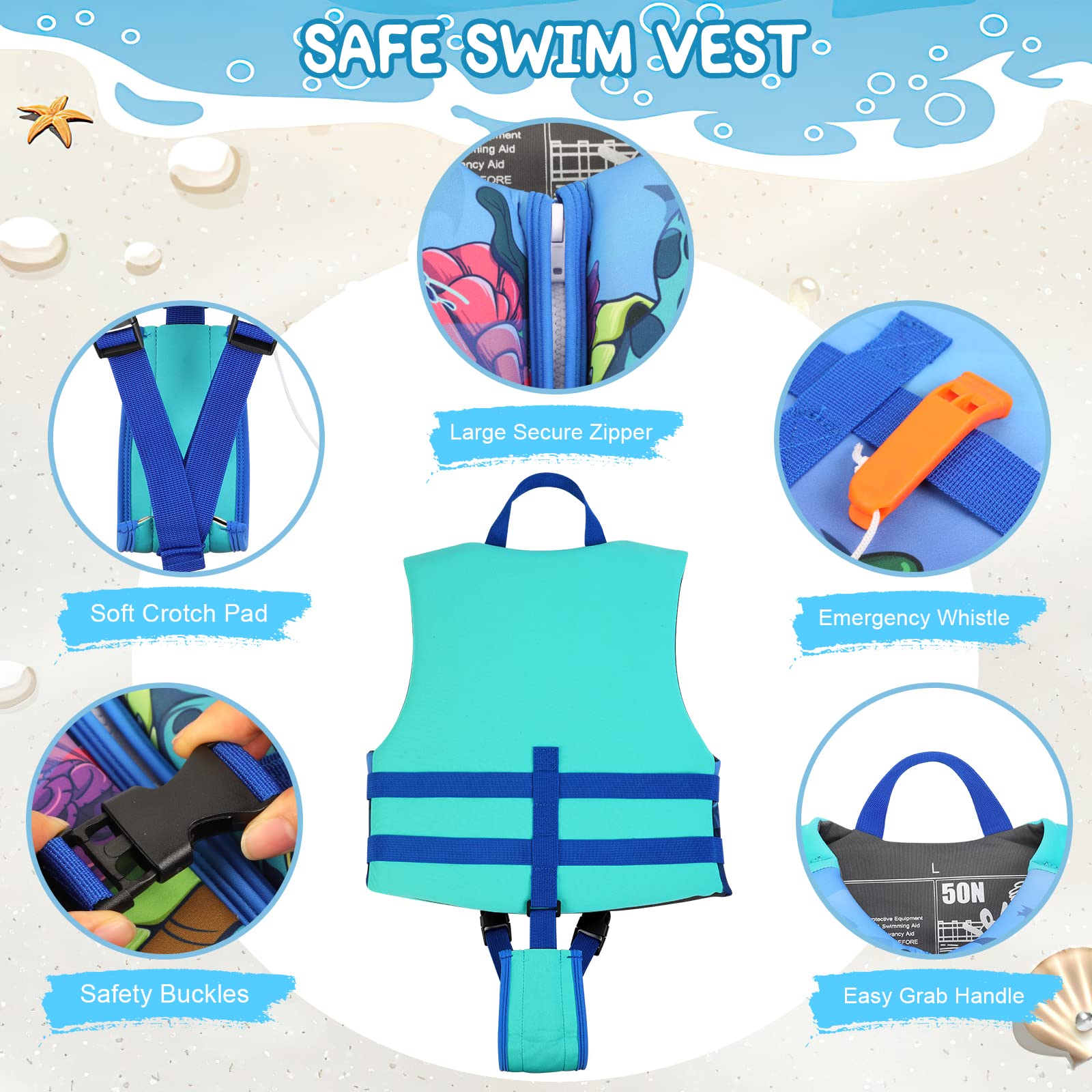 Chaleco de Natación PAETAE Neopreno Niños 1 a 9 Años
