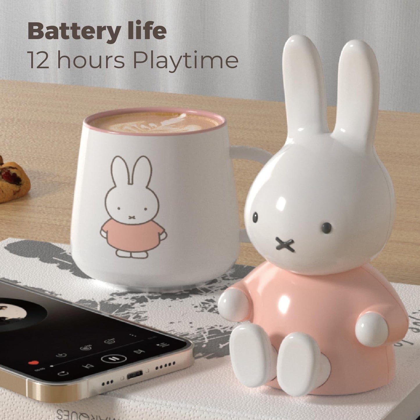 Miffy - Altavoces portátiles con Bluetooth, bonitos altavoces inalámbricos portátiles con sonido estéreo fuerte, micrófono integrado, ranura para tarjeta TF, doble emparejamiento, tiempo de