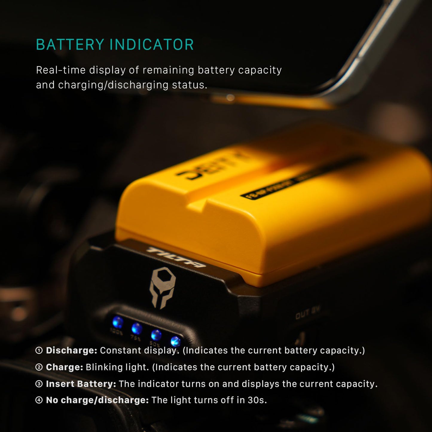 Tilta F970 - Placa de batería V2 - Negro | Universal | Anti rotación | Accesorios de alimentación | USB-C de doble dirección | Indicador de batería | TA-BTP2-F970-B