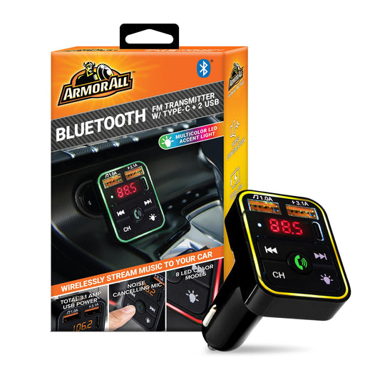 Transmisor FM Bluetooth Armor All Negro con Micrófono Integrado y 2 Puertos USB-A para Coche