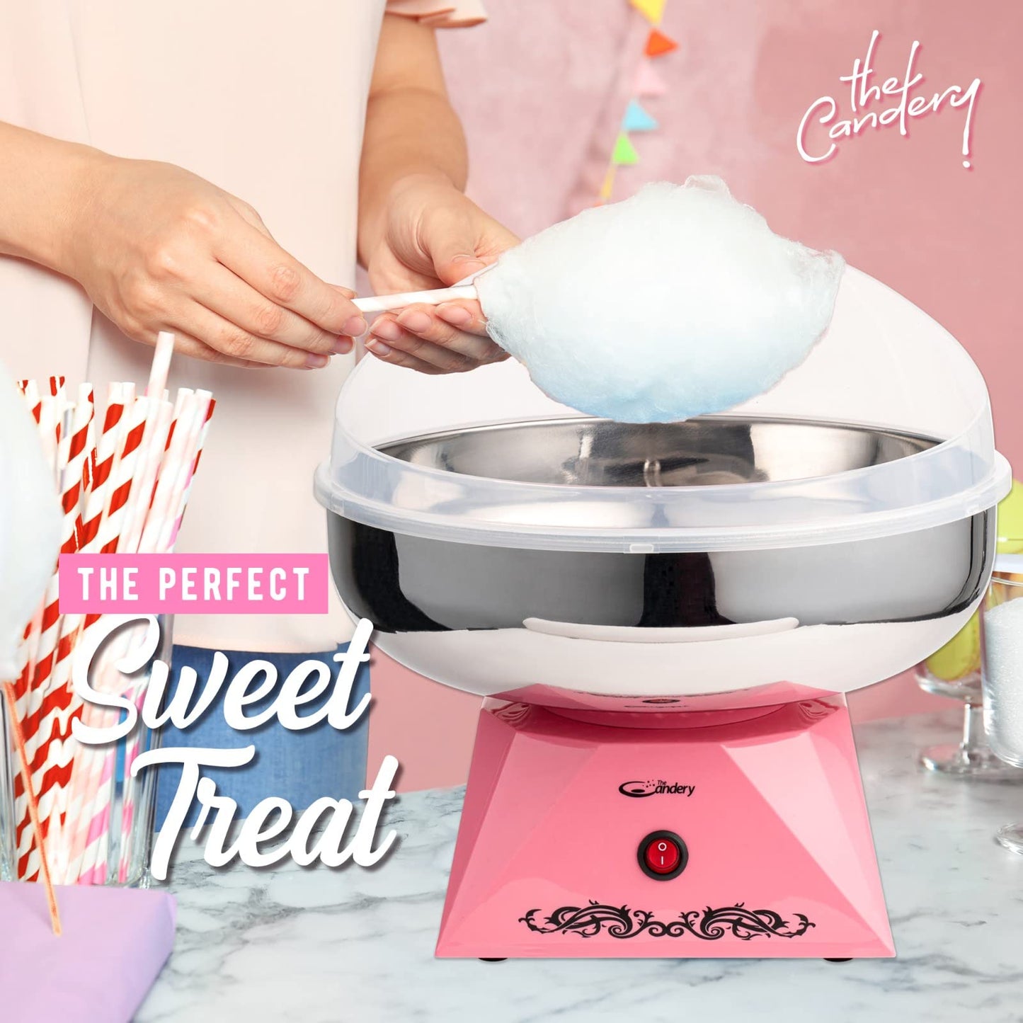 Máquina de algodón para dulces con tazón de acero inoxidable 2.0 – Máquina de algodón para dulces de 10 conos y cuchara de azúcar, máquina de algodón para el hogar para niños, fiesta de cumpleaños,