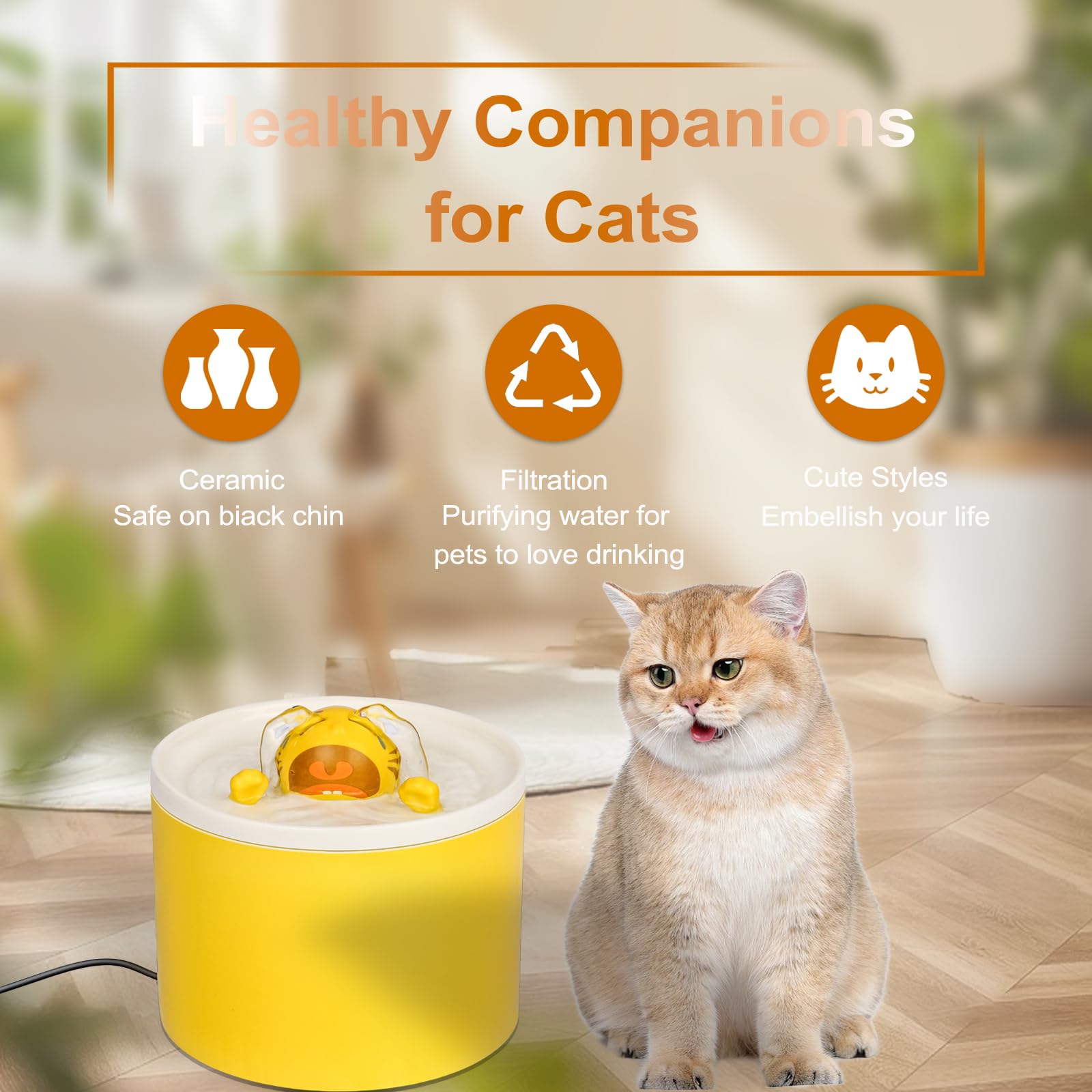 Katlikatqi - Fuente de agua de cerámica para gatos, fuente de agua de cerámica de 1.5 l/55 onzas para gatos, fuente de agua automática para mascotas, dispensador de agua para perros con bomba ultra