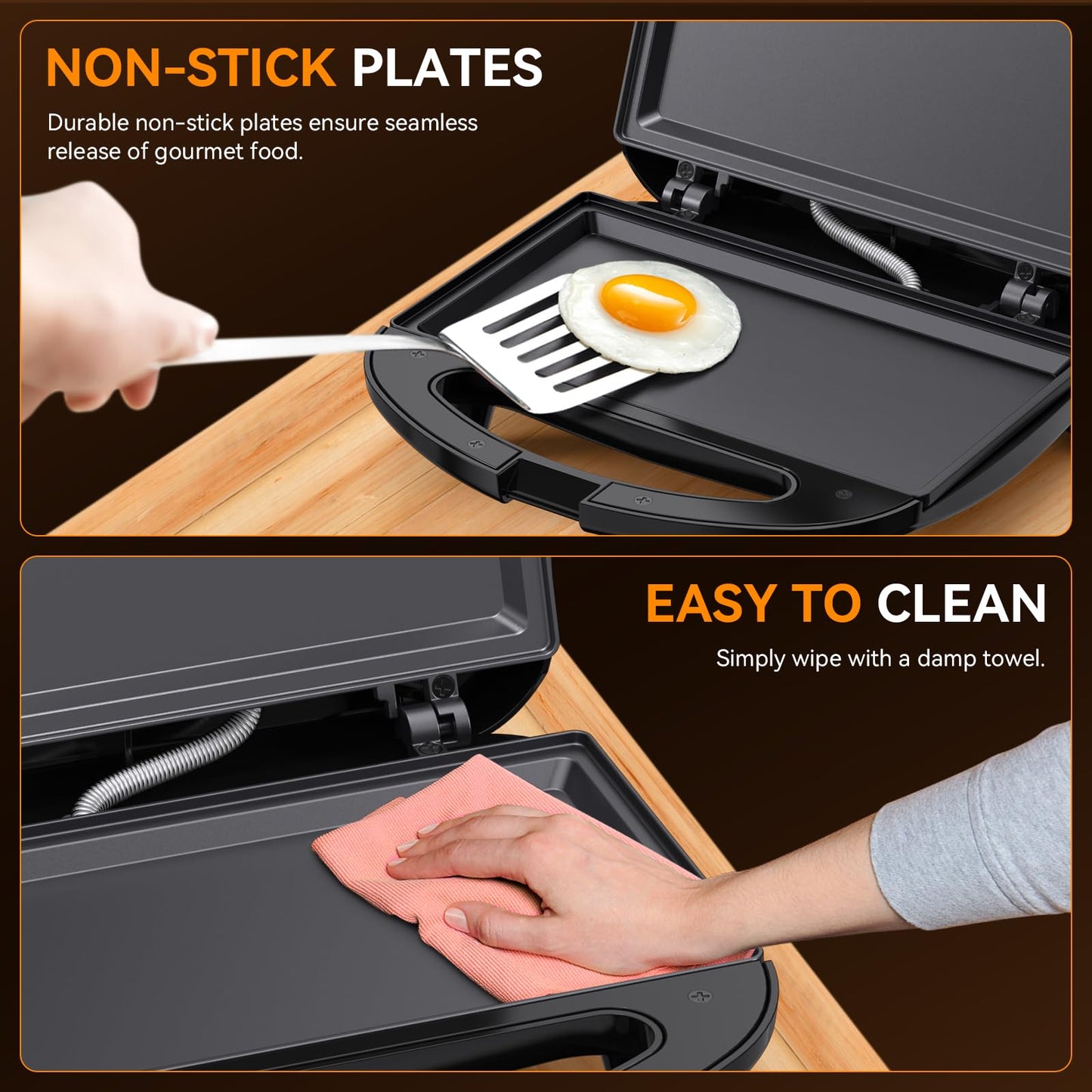 Sandwichera Eléctrica Snailar Negro con Placas Antiadherentes y Mango Cool Touch Multifuncional