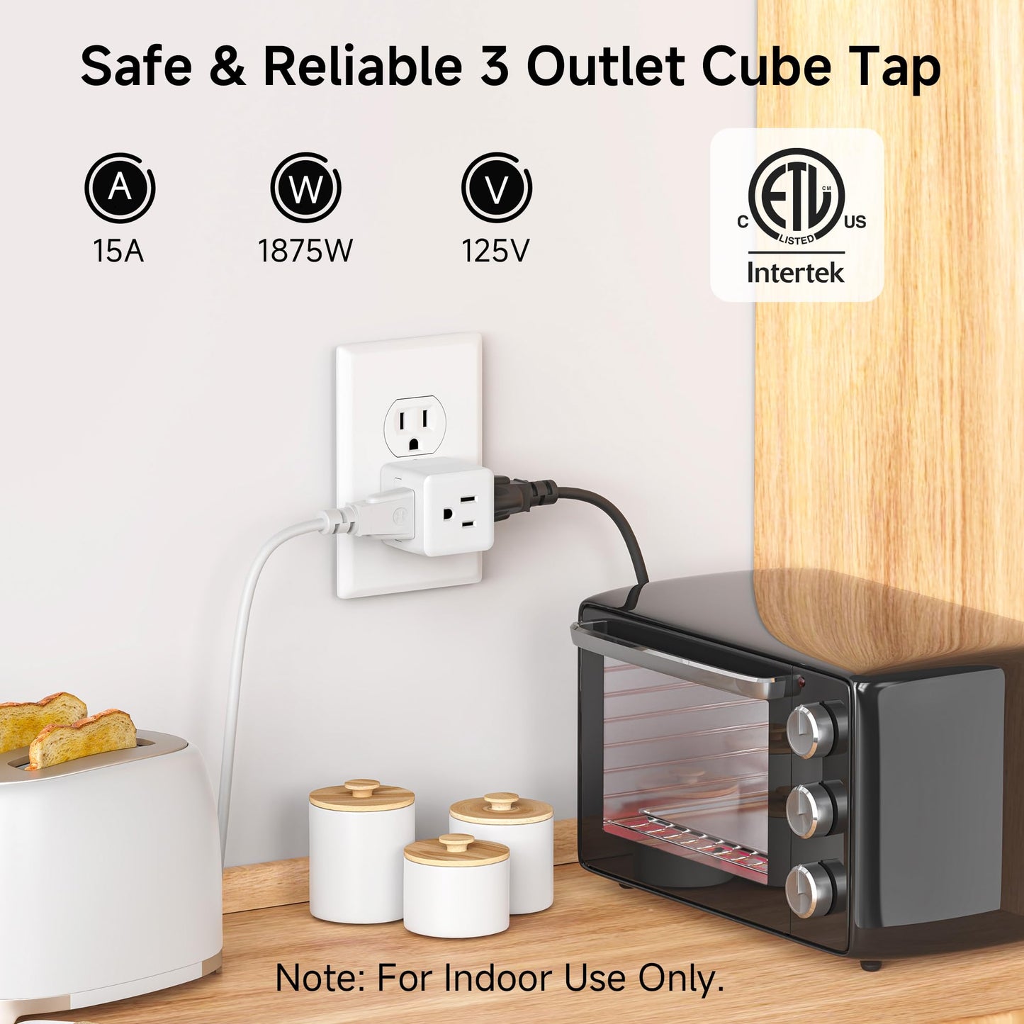 Cable Matters Paquete de 3 adaptadores Power Cube de 3 Salidas con conexión a Tierra en Blanco