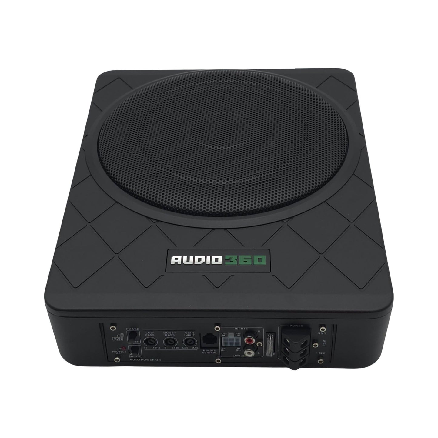 AUDIO360 AD1500US - Subwoofer amplificado de 1500 W, bajo el asiento, filtro de paso bajo ajustable, control de potencia de graves, diseño compacto, perfecto para sistemas de audio de coche