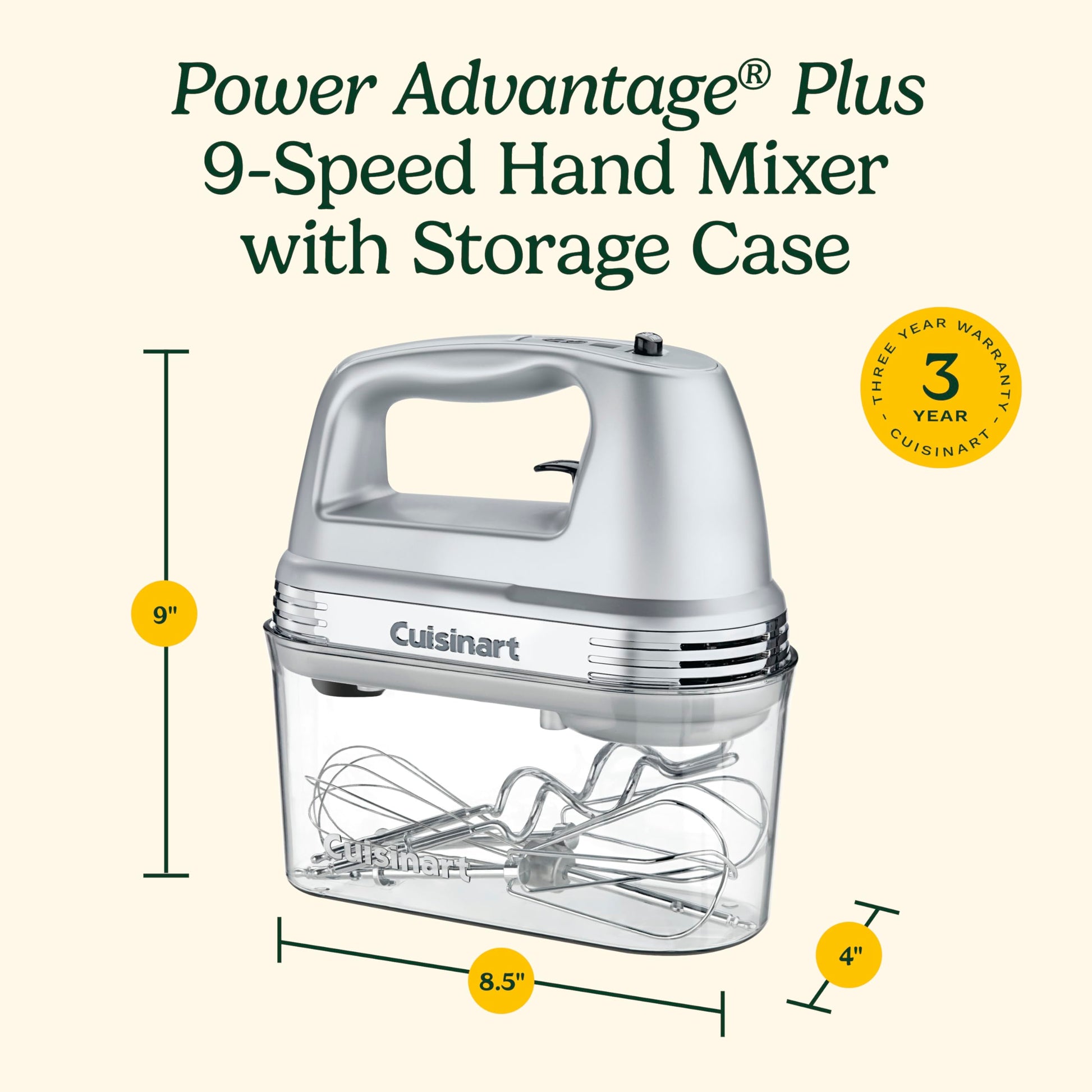 Cuisinart HM-90BCS Power Advantage Plus - Mezclador de mano de 9 velocidades con funda de almacenamiento, cromo cepillado