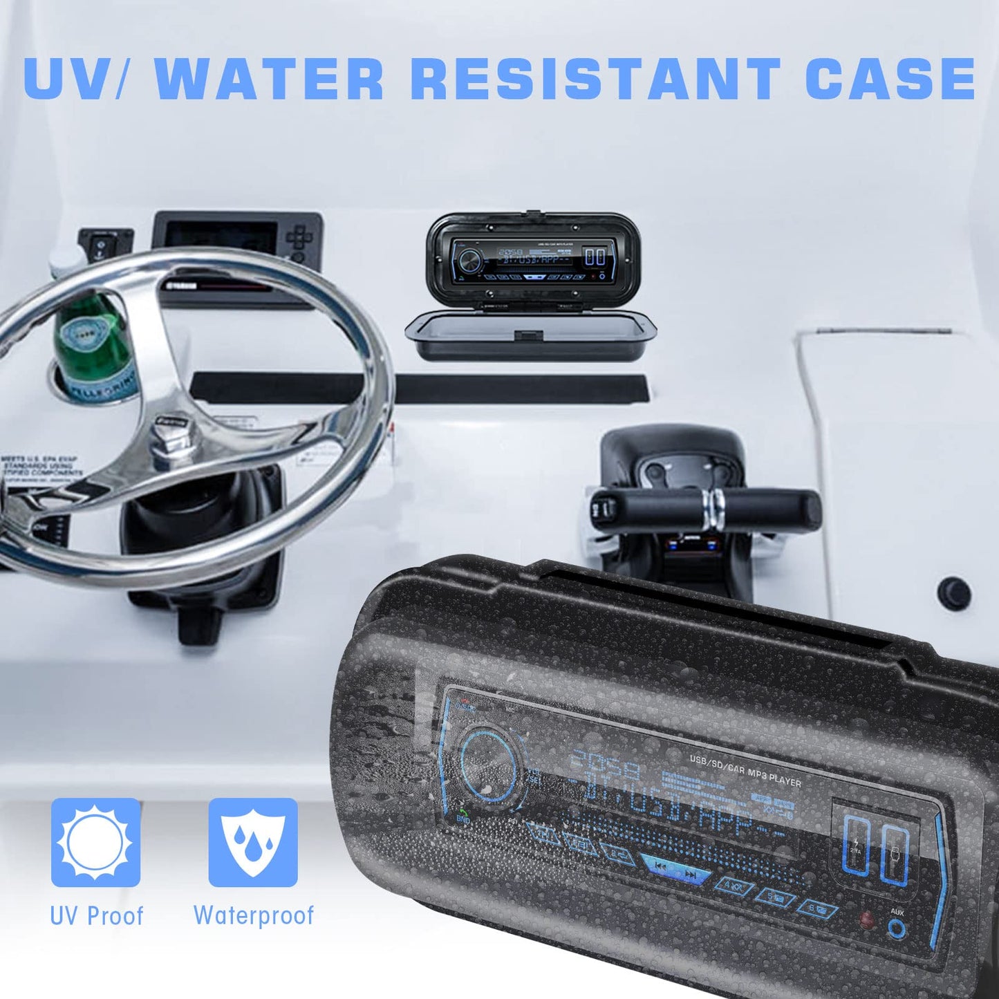 Cubierta de radio marina resistente al agua, carcasa de protección contra salpicaduras estéreo para barco, funda impermeable estéreo marino para receptor universal de medios DIN único