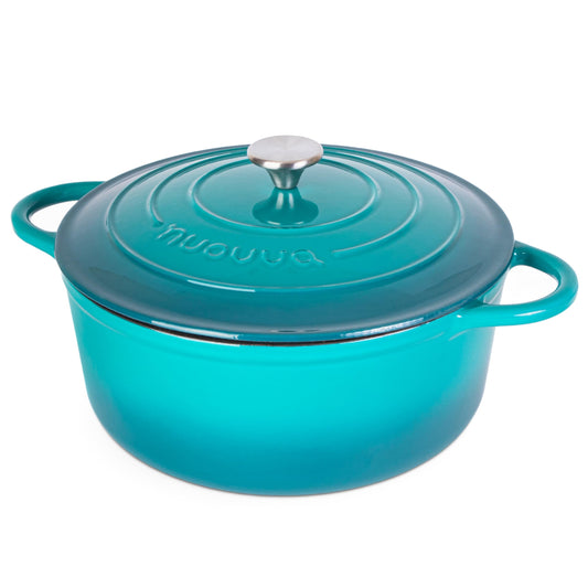 Nuovva - Horno Holandés de Hierro Fundido con Tapa - Cacerola Esmaltada Antiadherente - Verde Azulado, 7.3 Cuartos de Galón, 30 cm