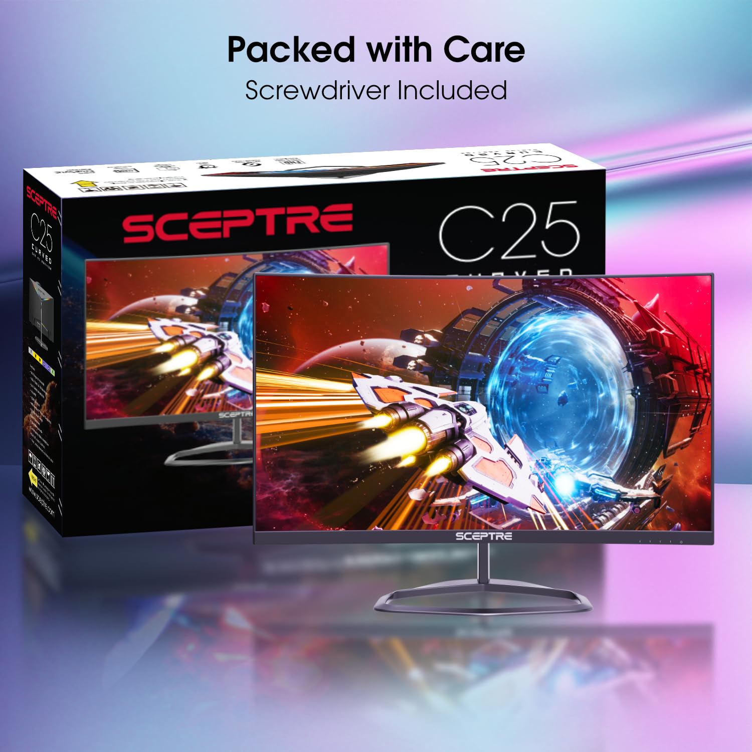 Sceptre - Monitor para juegos curvo de 24,5 pulgadas de hasta 240 Hz 1080p R1500 1 ms DisplayPort x2 HDMI x2 Altavoces integrados Blue Light Shift, Negro máquina 2023 (C255B-FWT240)