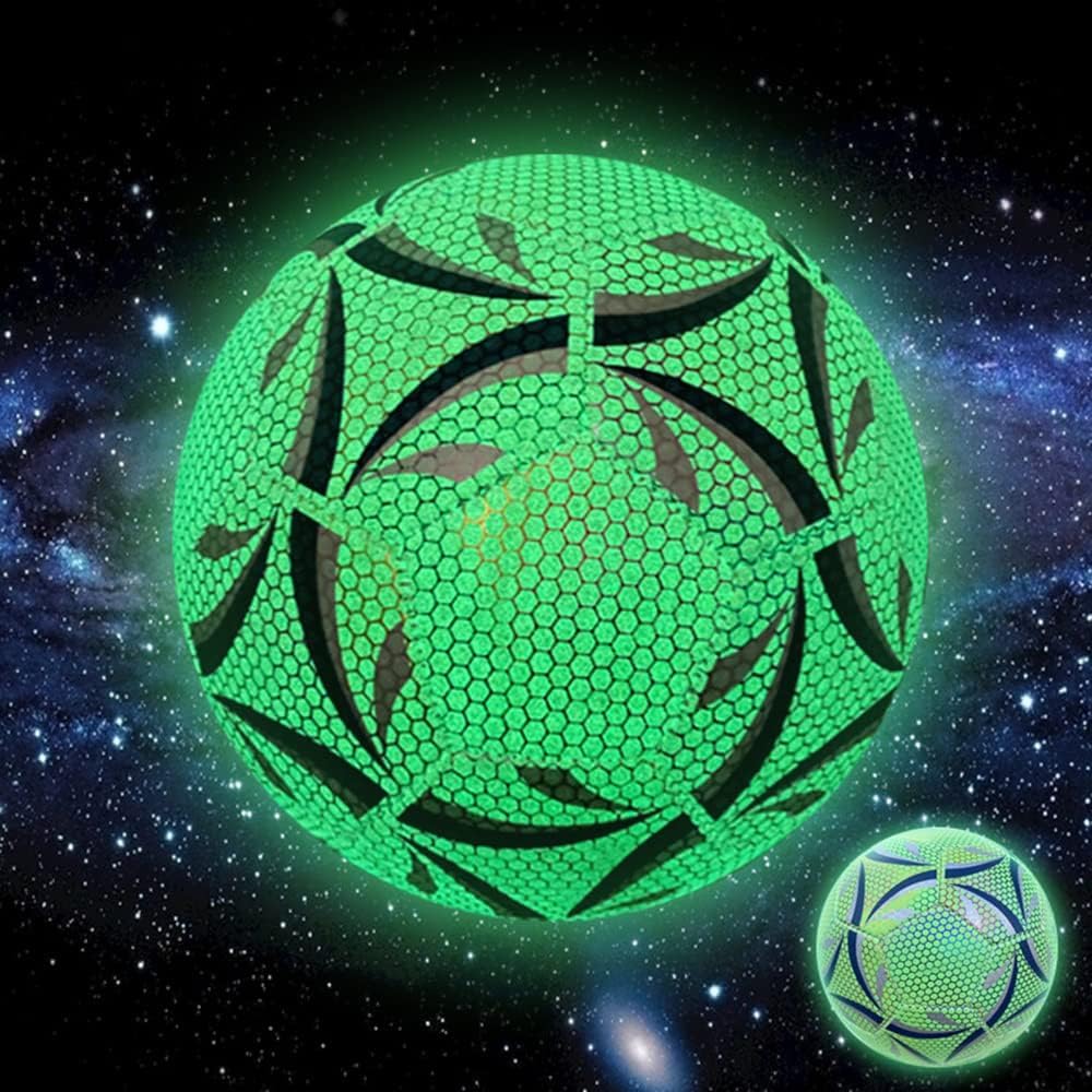 Balón de Fútbol MINGCHENGYUAN Verde Luminoso Holográfico Brillante para Juegos Nocturnos y Entrenamiento para Niños y Hombres