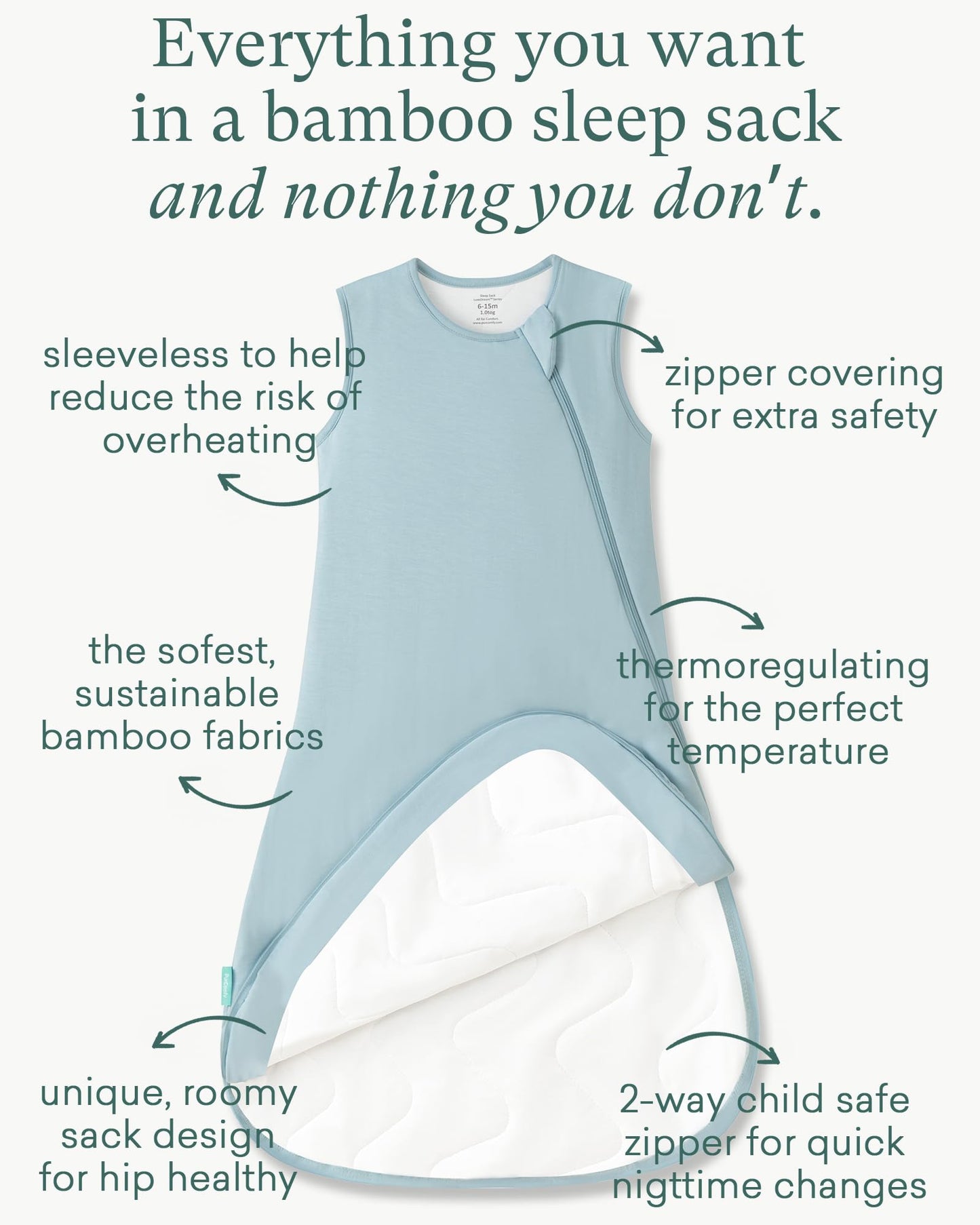 PurComfy Saco de Dormir Supersuave 1.0 TOG, Saco de Dormir Premium de Viscosa de Bambú para Bebé, Saco de Dormir con Cremallera Segura de 2 Vías 3-6 Meses (Ardilla)