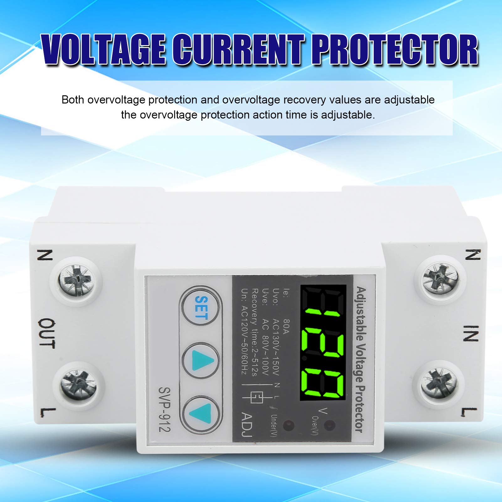 Protector de Voltaje Eujgoov Ajustable bajo y Sobrevoltaje 120VAC 80A